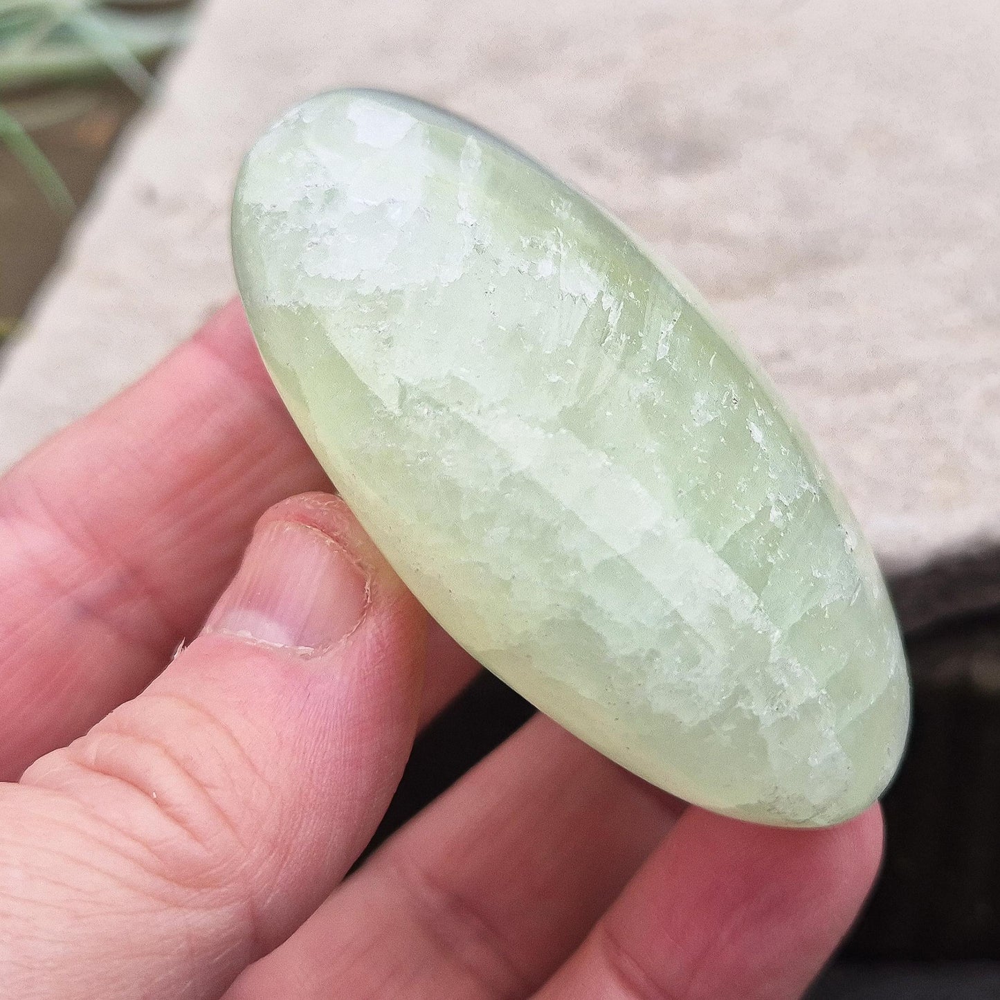 Pistachio Calcite Crystal Palm Stone | love, compassion, emotional balance | Hold or Carry With You
