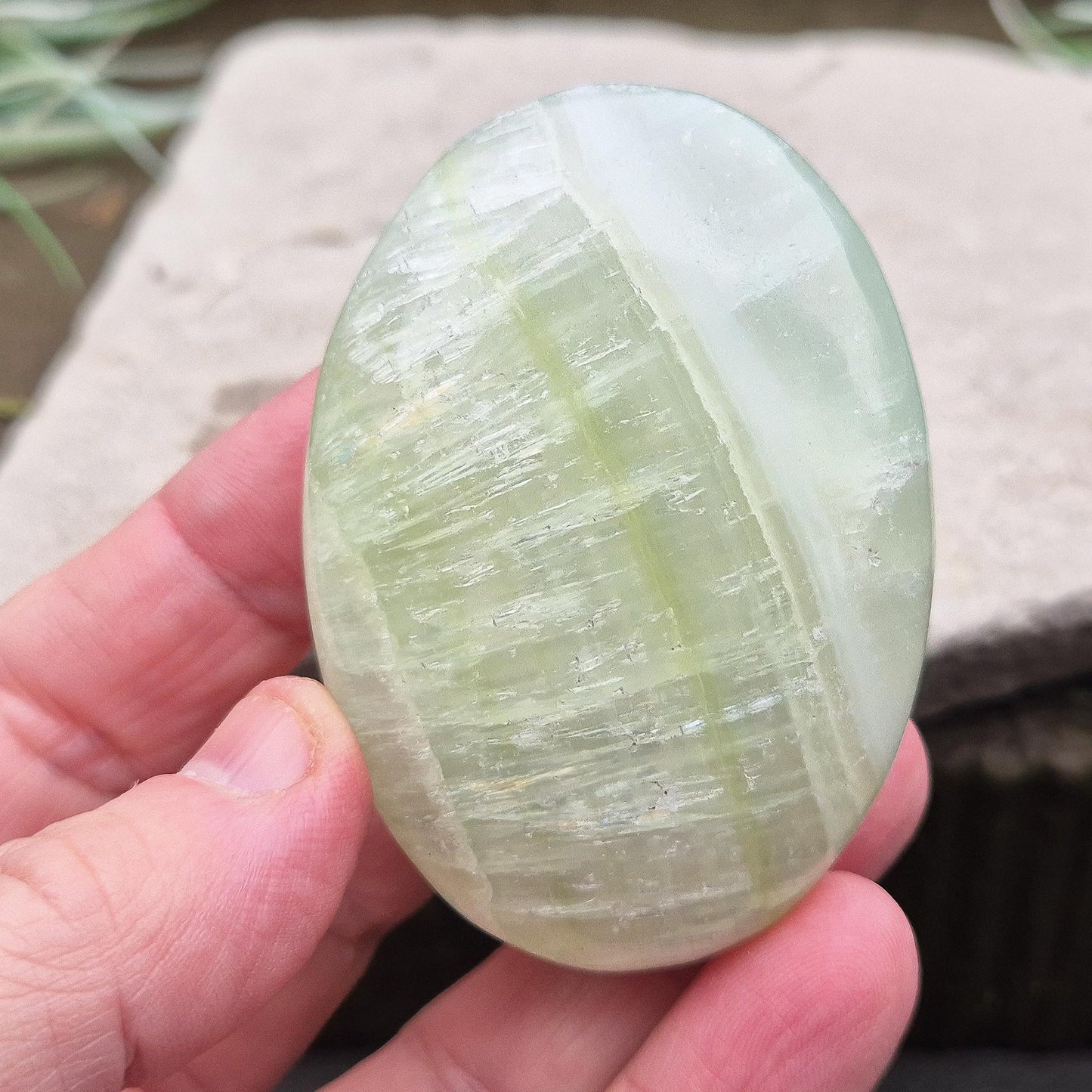 Pistachio Calcite Crystal Palm Stone | love, compassion, emotional balance | Hold or Carry With You
