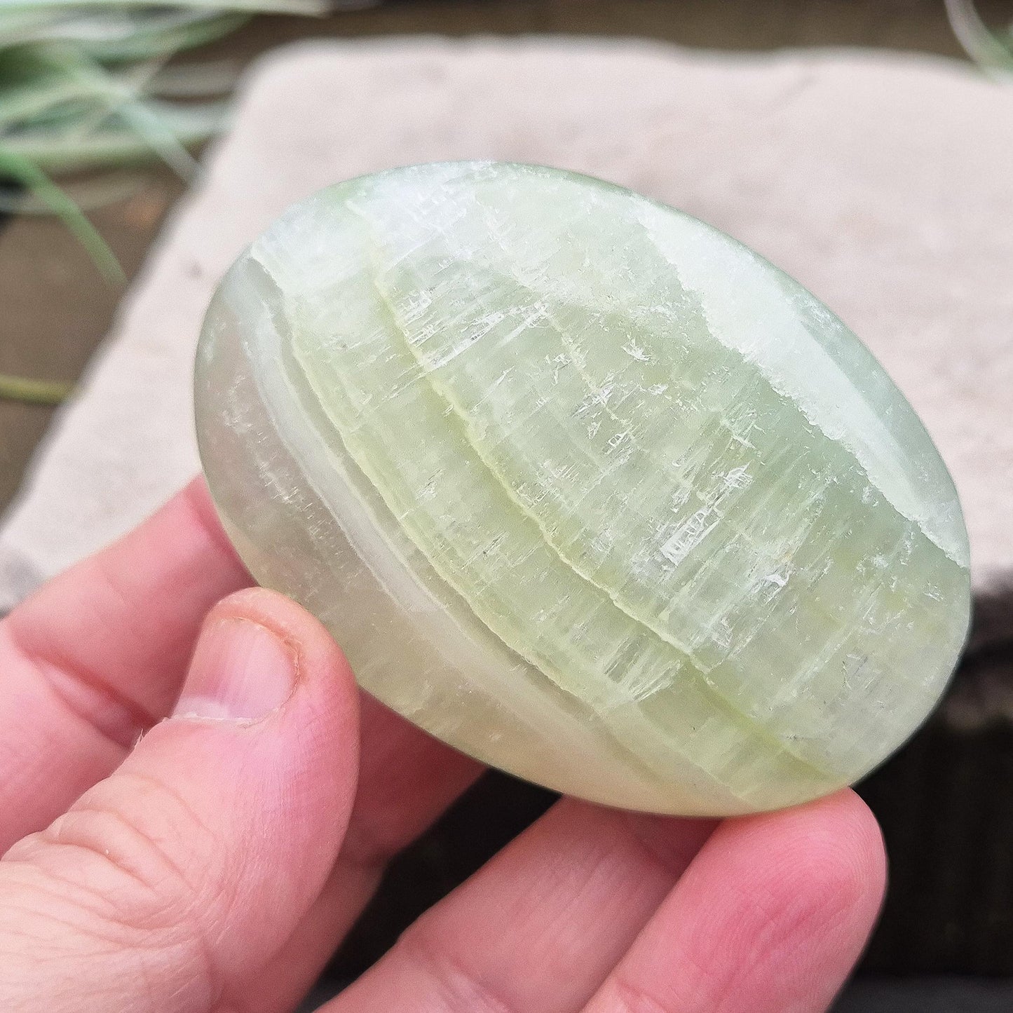 Pistachio Calcite Crystal Palm Stone | love, compassion, emotional balance | Hold or Carry With You