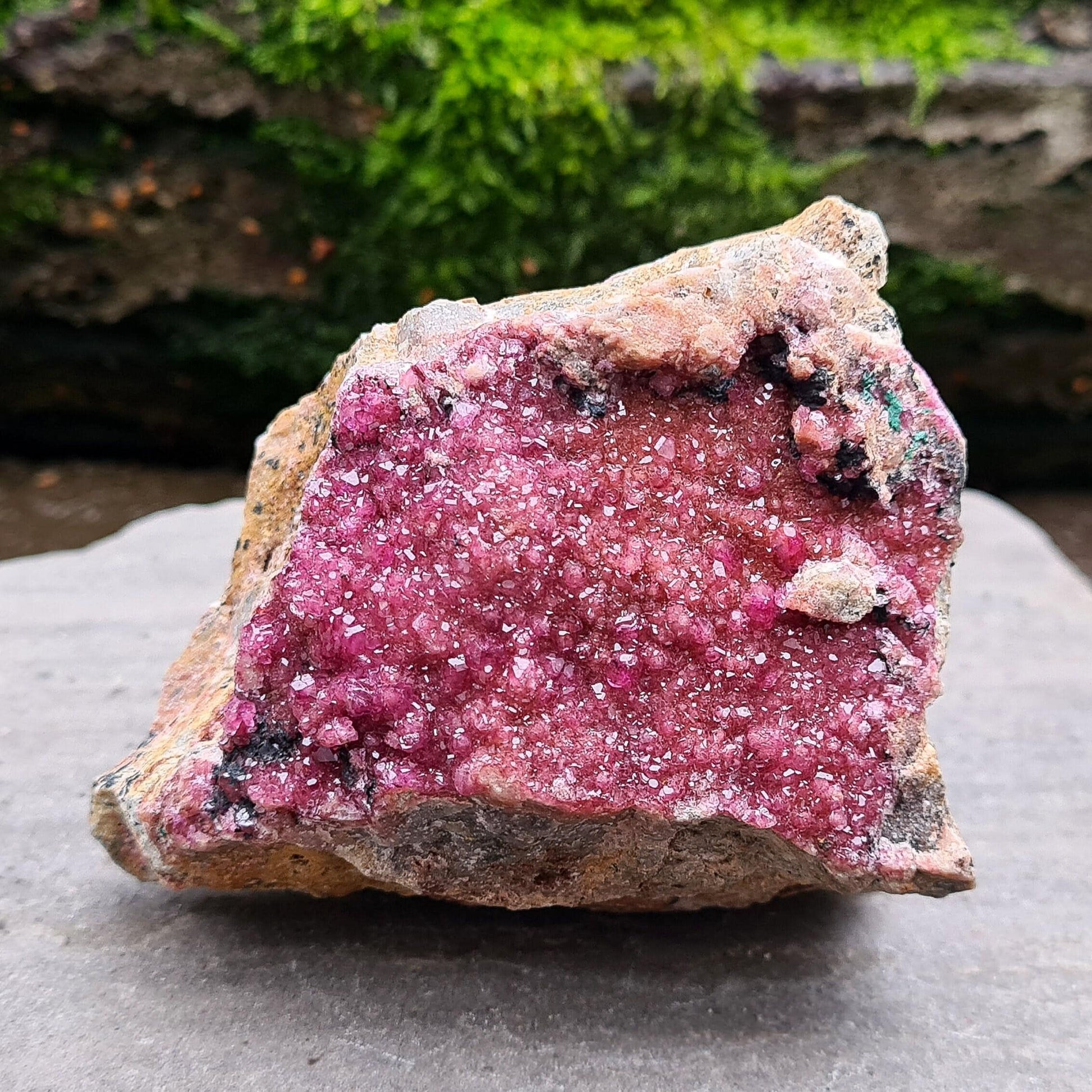 Sparkling Cobalto Calcite from Morocco. A striking pink crystal cluster linked with heart energy, emotional healing, and compassion after difficult times.