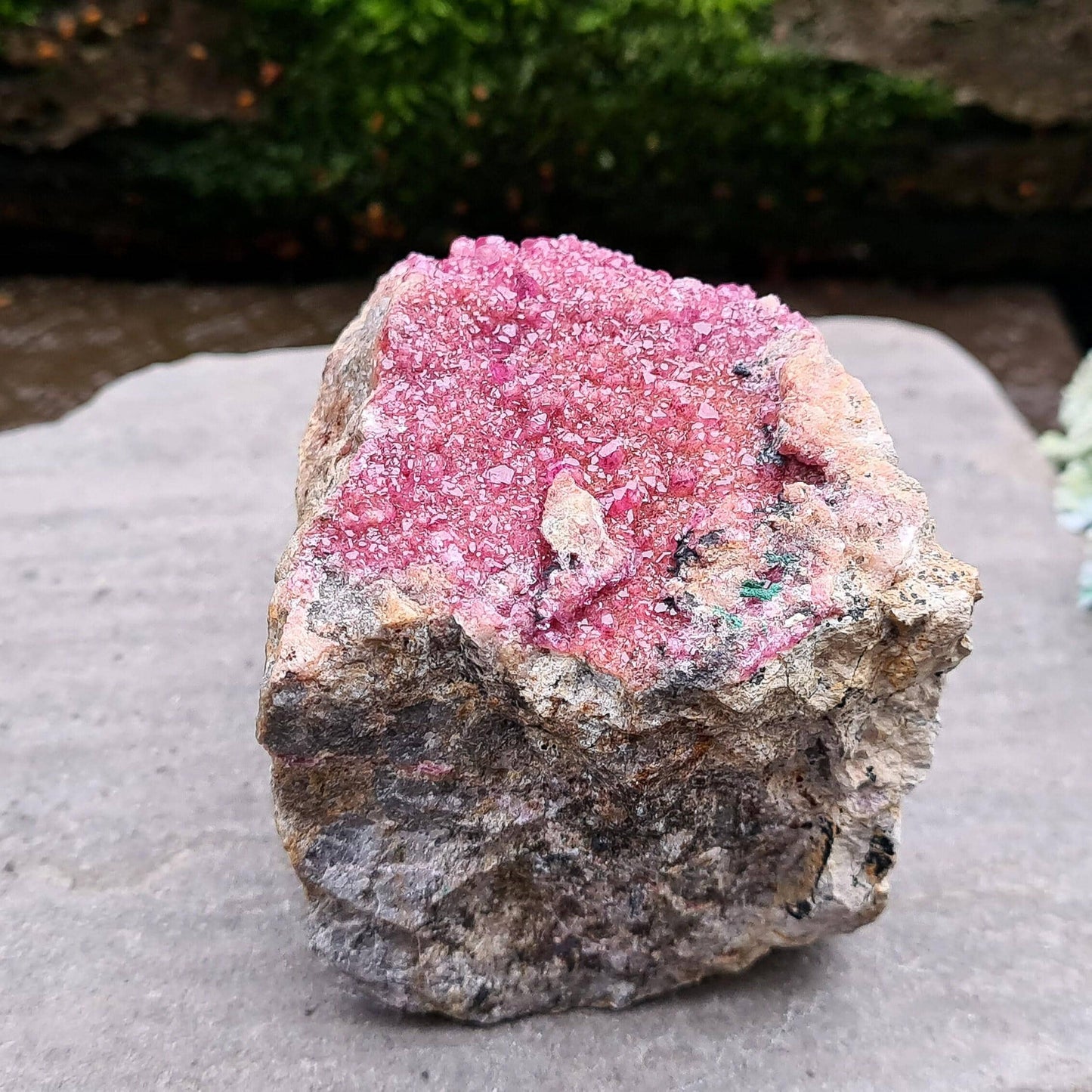 Sparkling Cobalto Calcite from Morocco. A striking pink crystal cluster linked with heart energy, emotional healing, and compassion after difficult times.