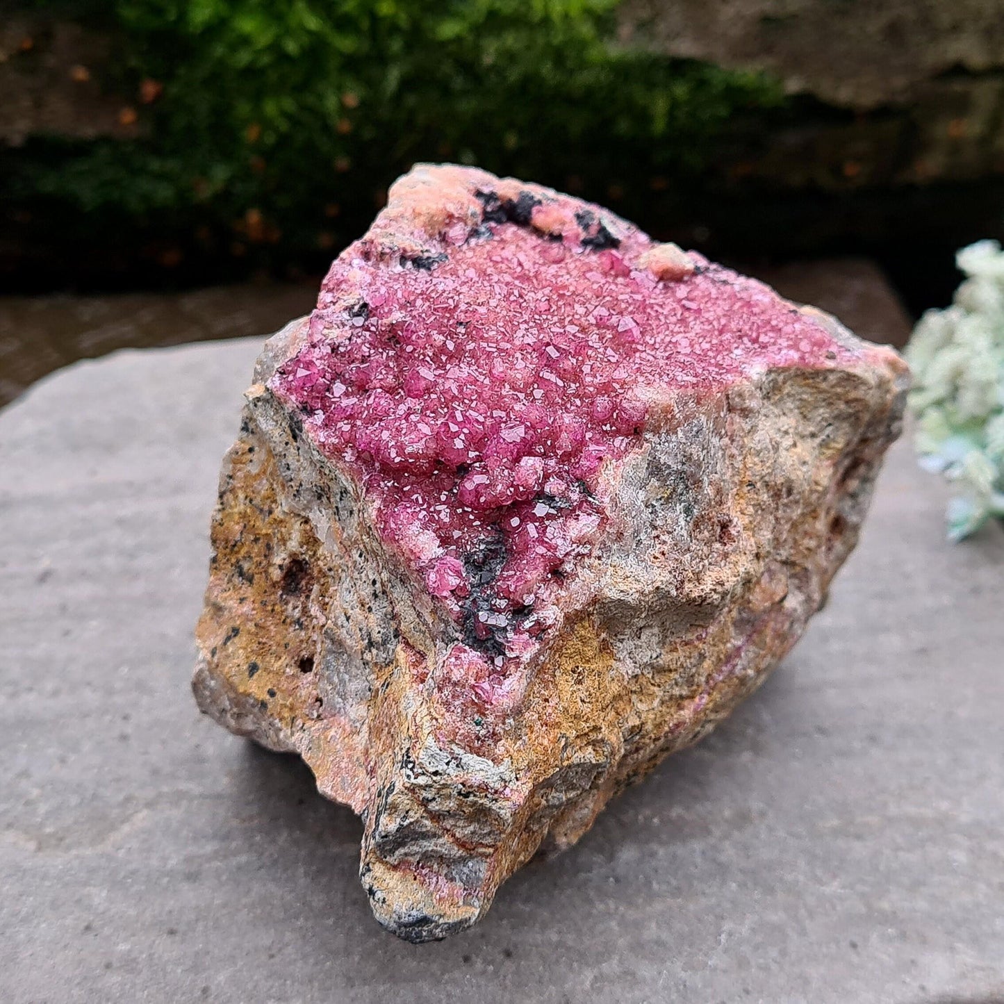 Sparkling Cobalto Calcite from Morocco. A striking pink crystal cluster linked with heart energy, emotional healing, and compassion after difficult times.