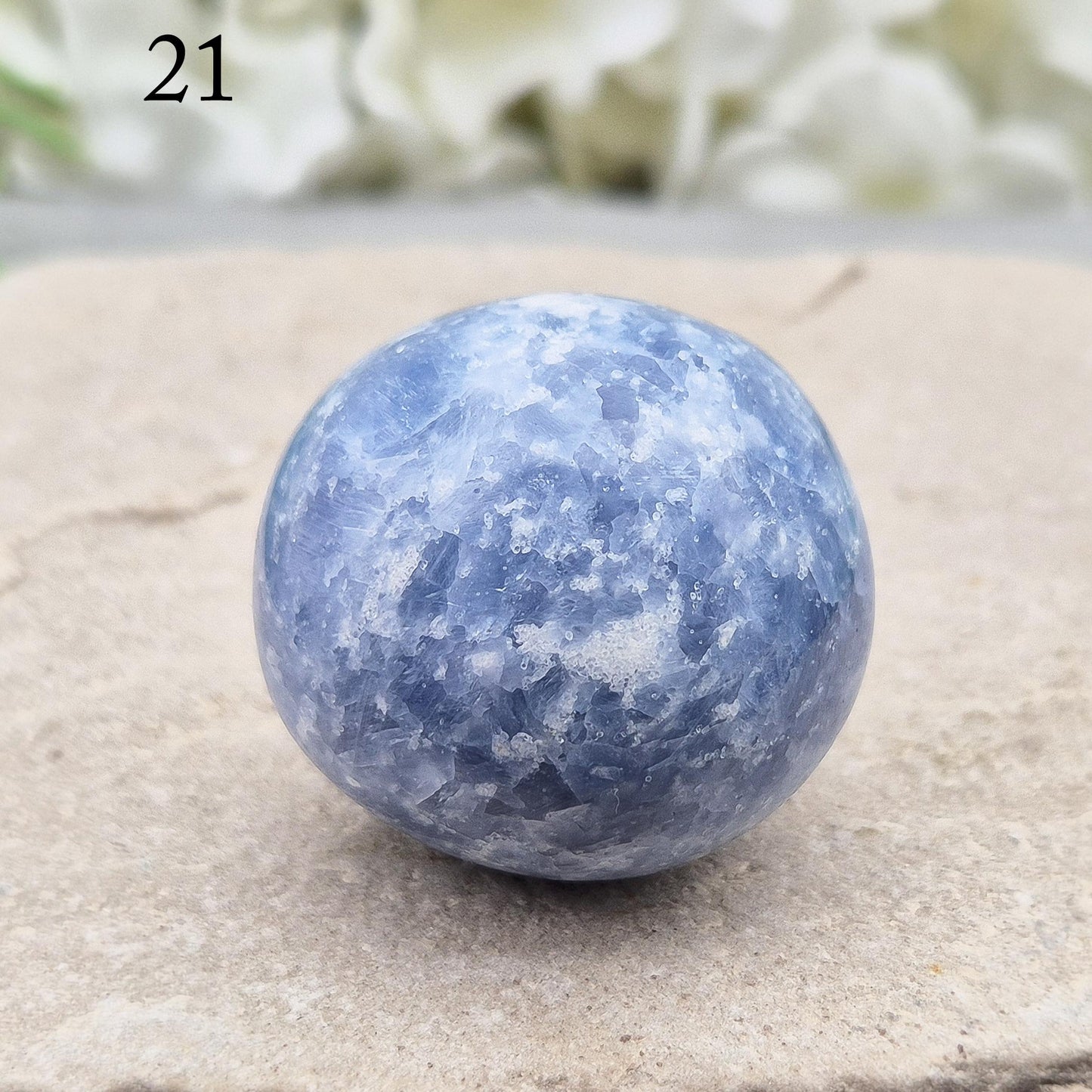 Soothing Blue Calcite palm from Madagascar. A gentle crystal for calm, communication and emotional clarity. Ideal for anxiety, stress and soft energy work.