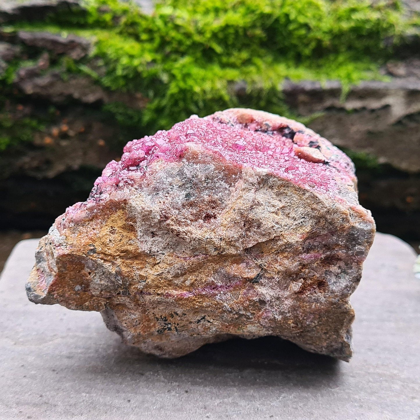 Sparkling Cobalto Calcite from Morocco. A striking pink crystal cluster linked with heart energy, emotional healing, and compassion after difficult times.