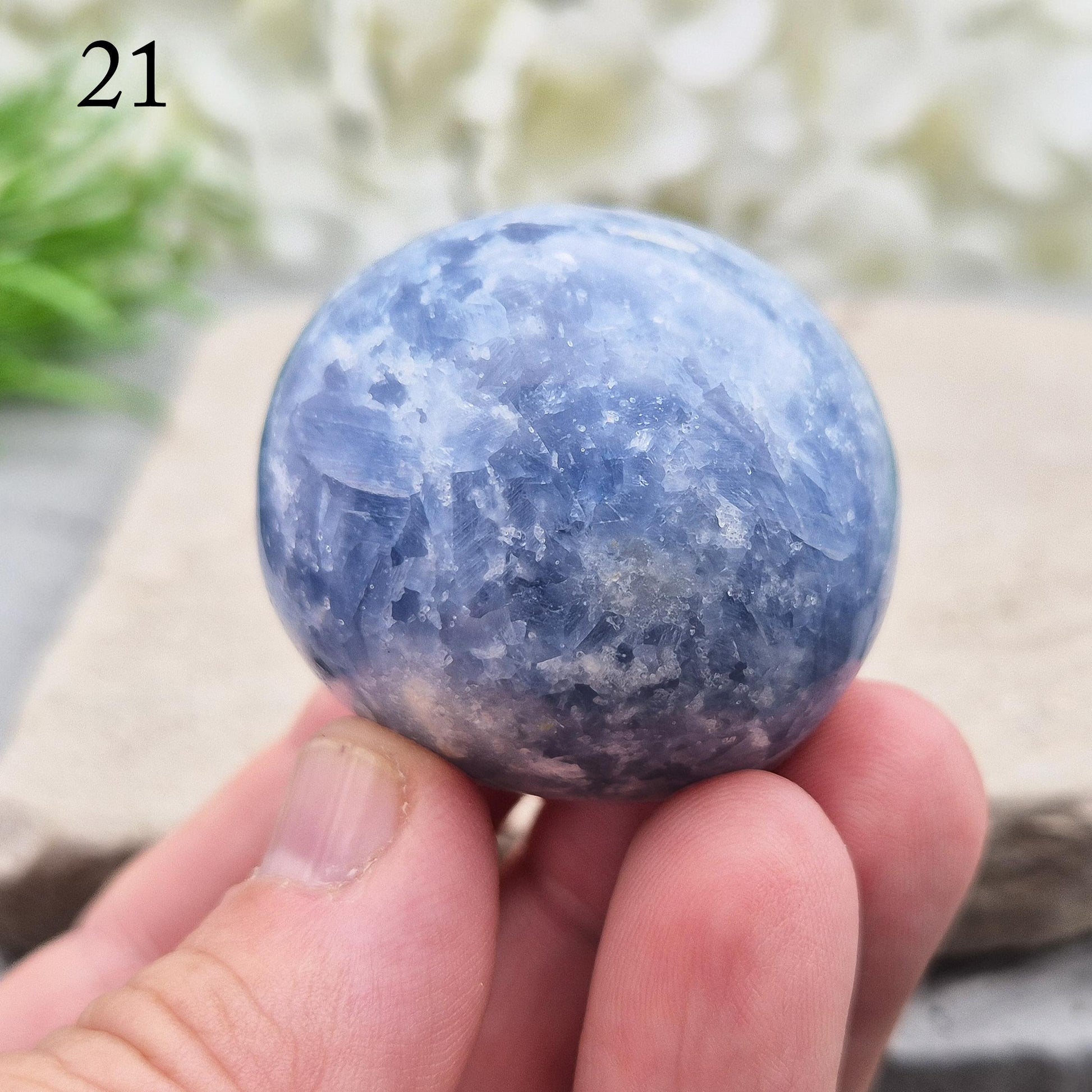Soothing Blue Calcite palm from Madagascar. A gentle crystal for calm, communication and emotional clarity. Ideal for anxiety, stress and soft energy work.
