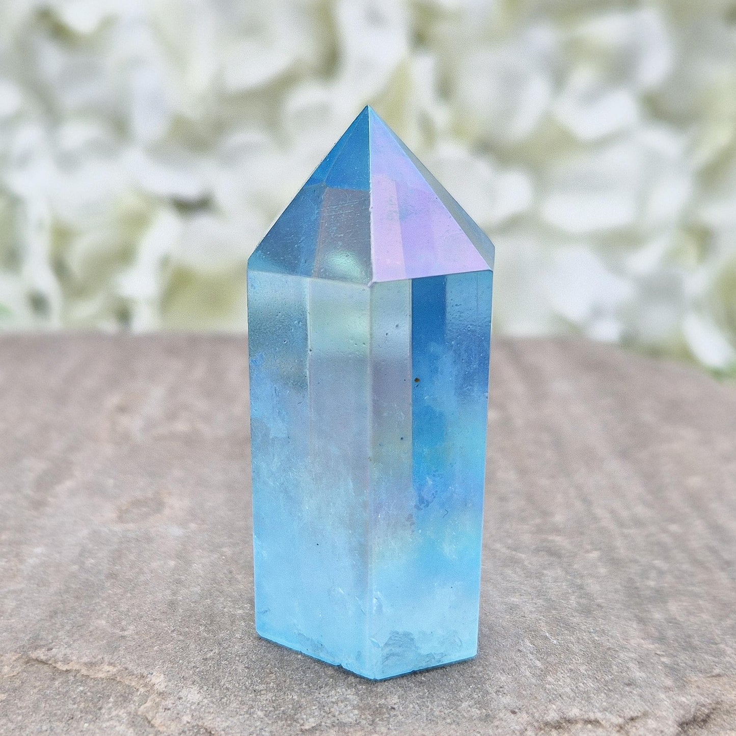 Aqua Aura Quartz Crystal Point: Gold Bonded Healing Decor
