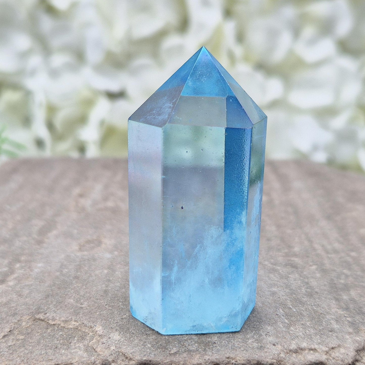 Aqua Aura Quartz Crystal Point: Gold Bonded Healing Decor