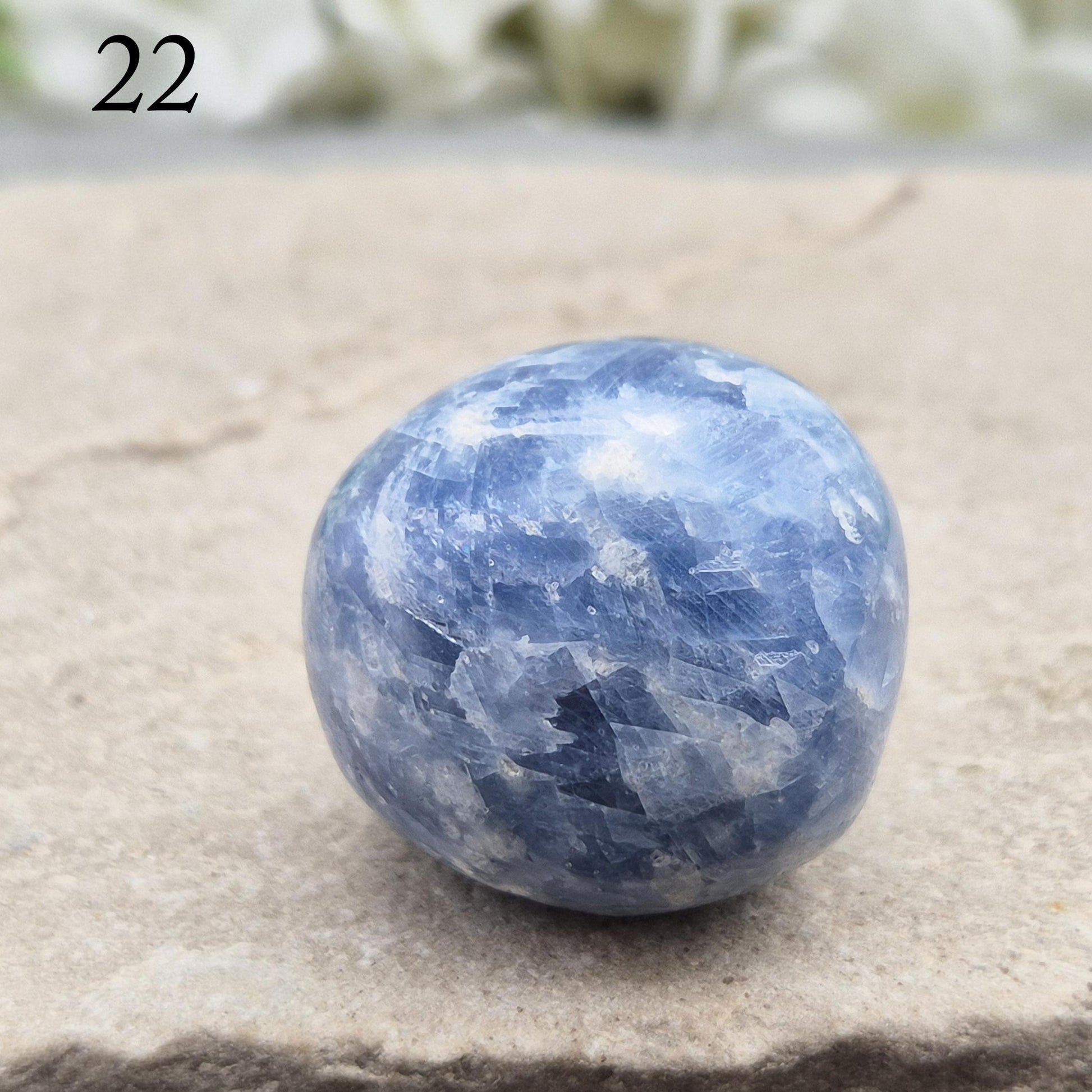 Soothing Blue Calcite palm from Madagascar. A gentle crystal for calm, communication and emotional clarity. Ideal for anxiety, stress and soft energy work.