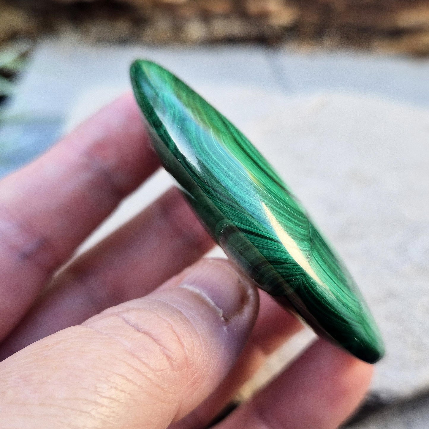 Polished AA Grade Malachite Palm Stone: Spiritual Growth Crystal