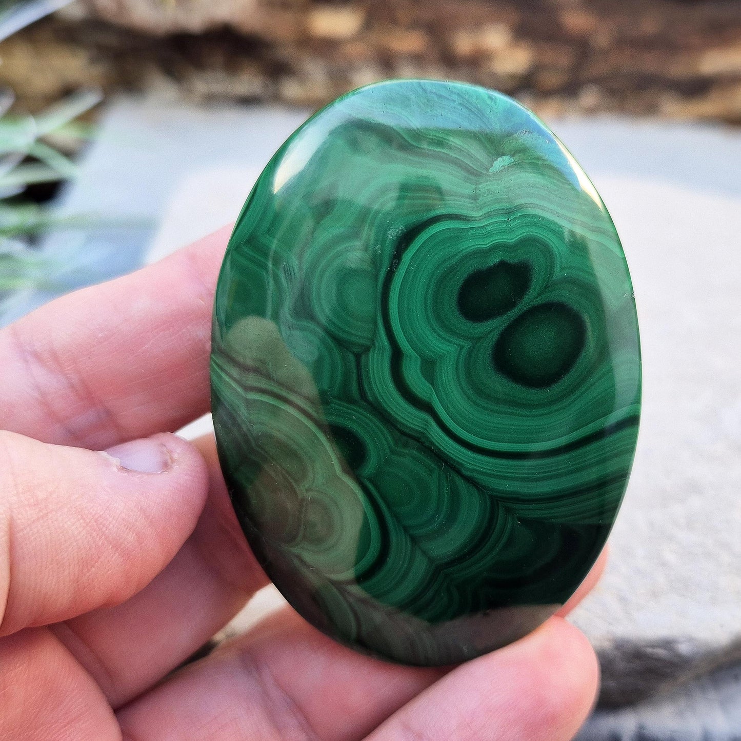 Polished AA Grade Malachite Palm Stone: Spiritual Growth Crystal