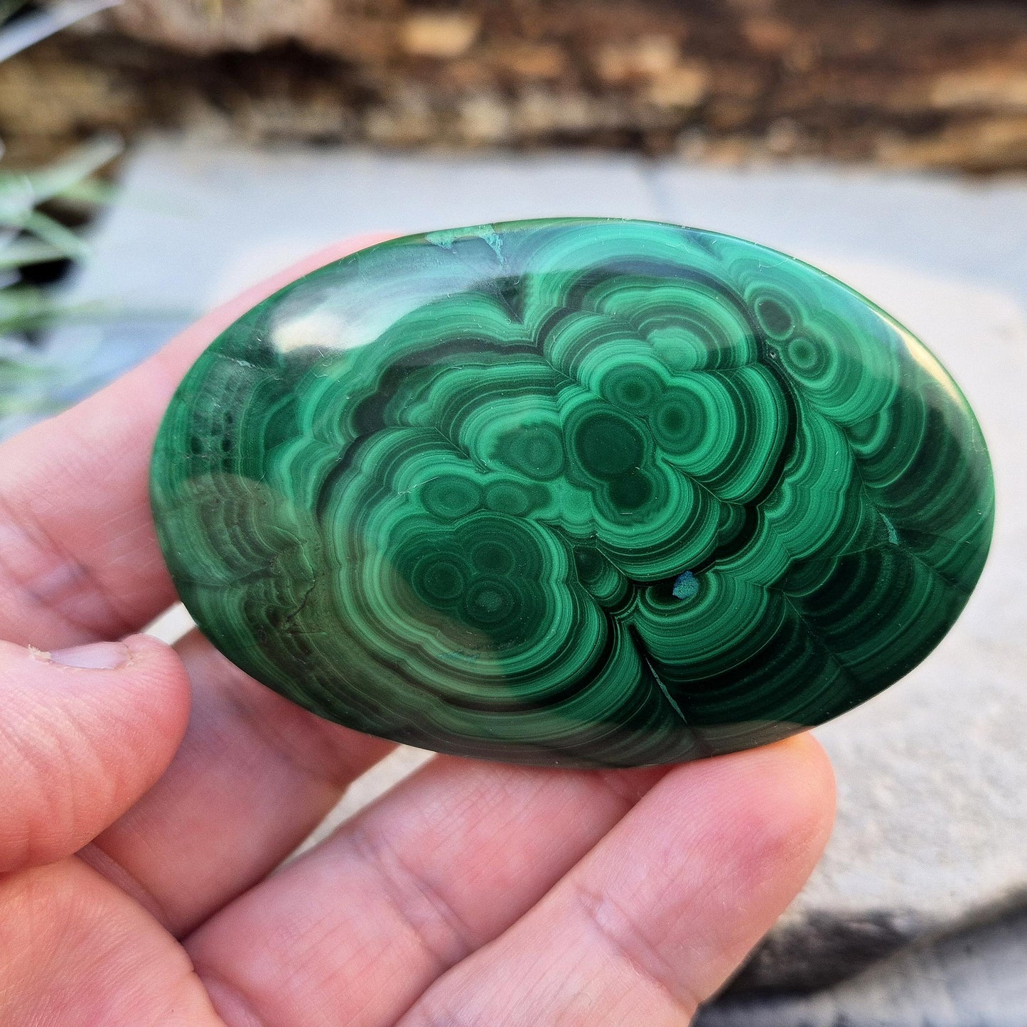 Polished AA Grade Malachite Palm Stone: Spiritual Growth Crystal
