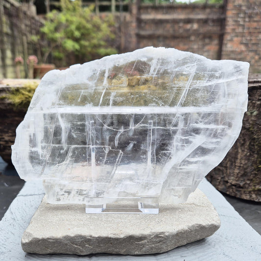 Selenite Window - Utah Ice – Glitter Mountain | Natural Crystal | A clear acrylic stand included