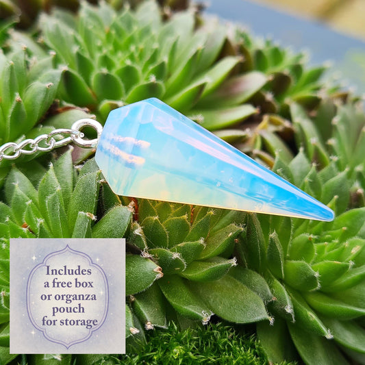 Elevate your divination with our Opalite Pendulum. Known for clarity and intuition, this ethereal tool guides you to answers. 