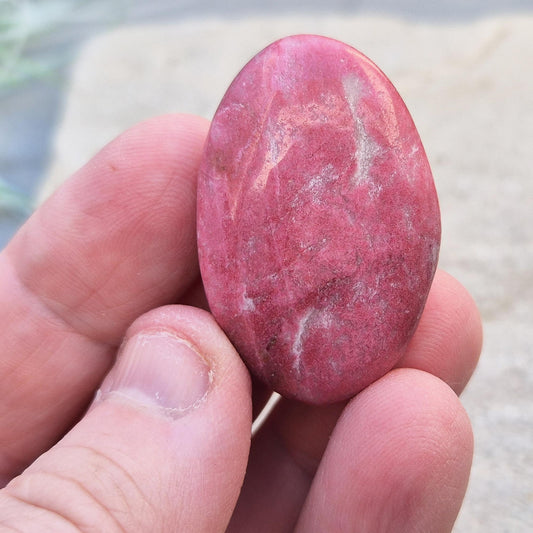 Pink Thulite Palm Stone: Polished Rosaline Crystal, Norwegian Origin