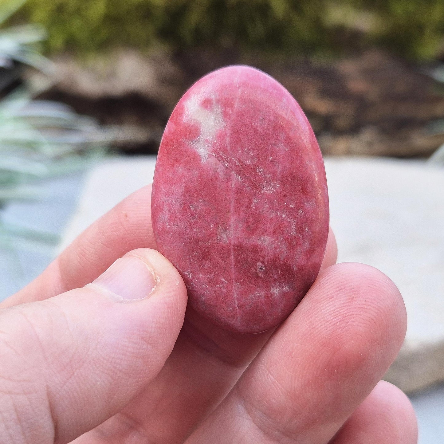 Pink Thulite Palm Stone: Polished Rosaline Crystal, Norwegian Origin