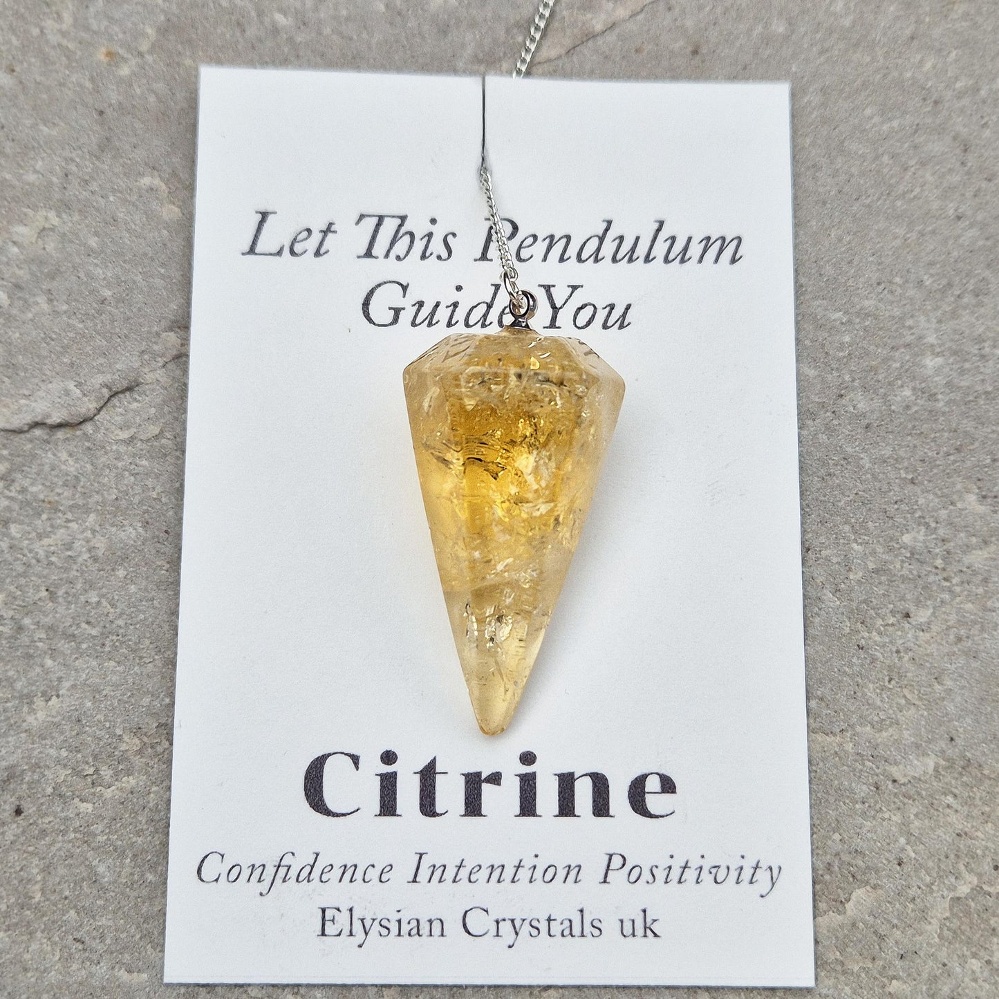 Citrine Crystal Pendulum – an uplifting tool for dowsing, energy work, and spiritual clarity. Ideal for decision-making, chakra work, and meditation. 