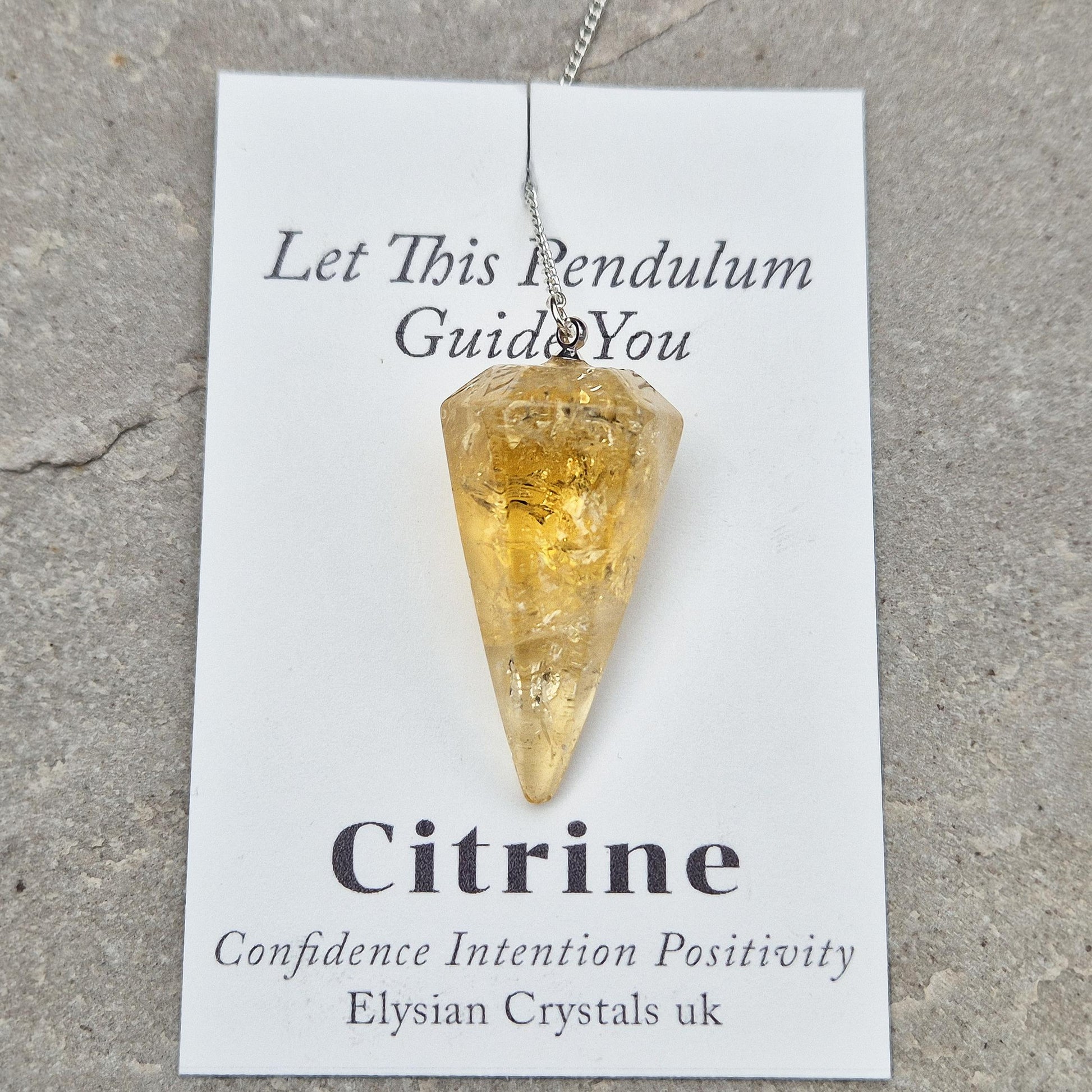 Citrine Crystal Pendulum – an uplifting tool for dowsing, energy work, and spiritual clarity. Ideal for decision-making, chakra work, and meditation. 