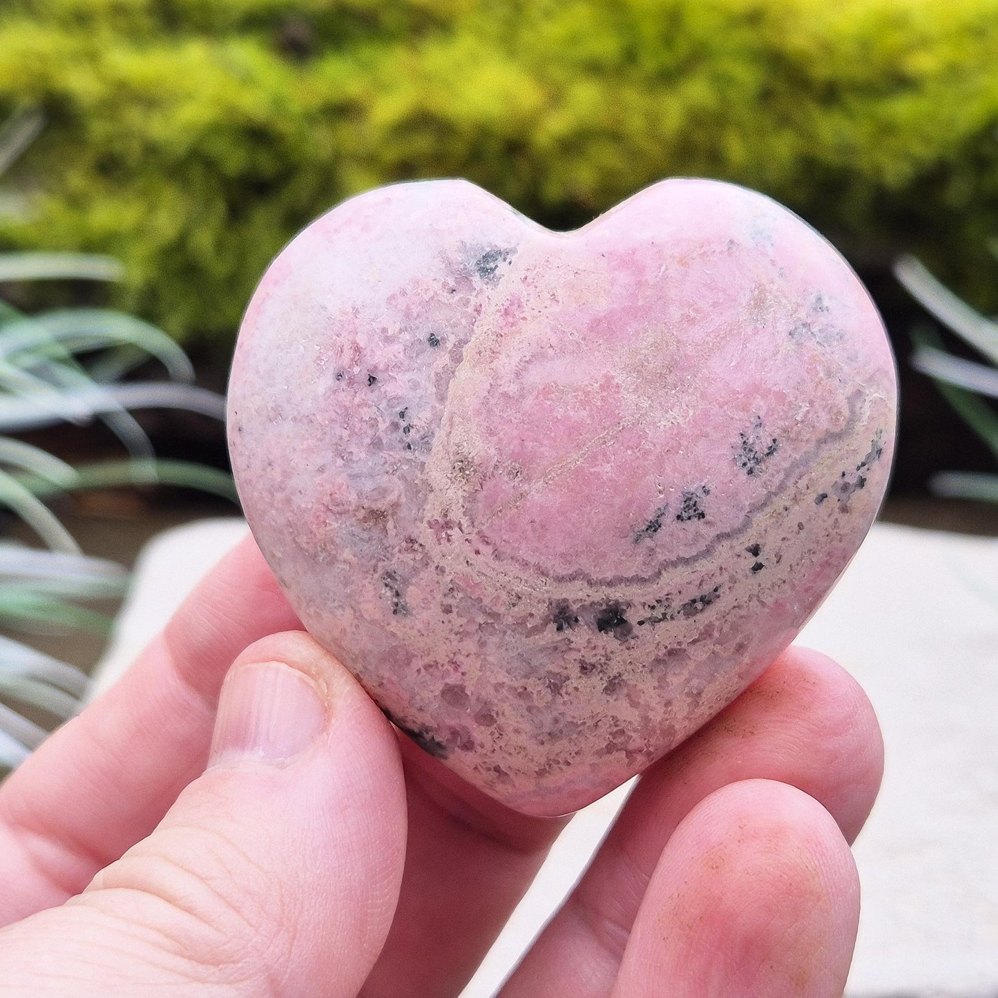 Pink Rhodonite Crystal Heart, Polished Bubblegum Pink Stone