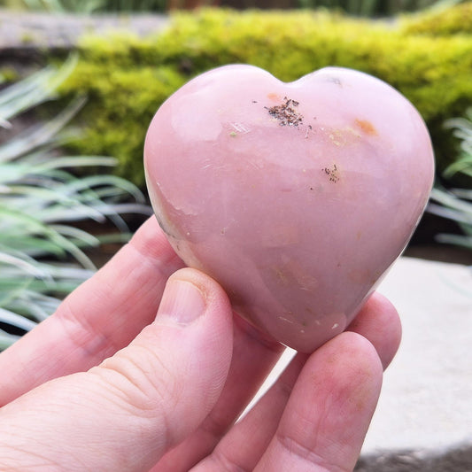 Pink Opal Crystal Heart with Dendritic Inclusions