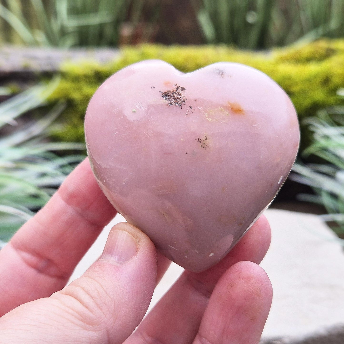 Pink Opal Crystal Heart with Dendritic Inclusions