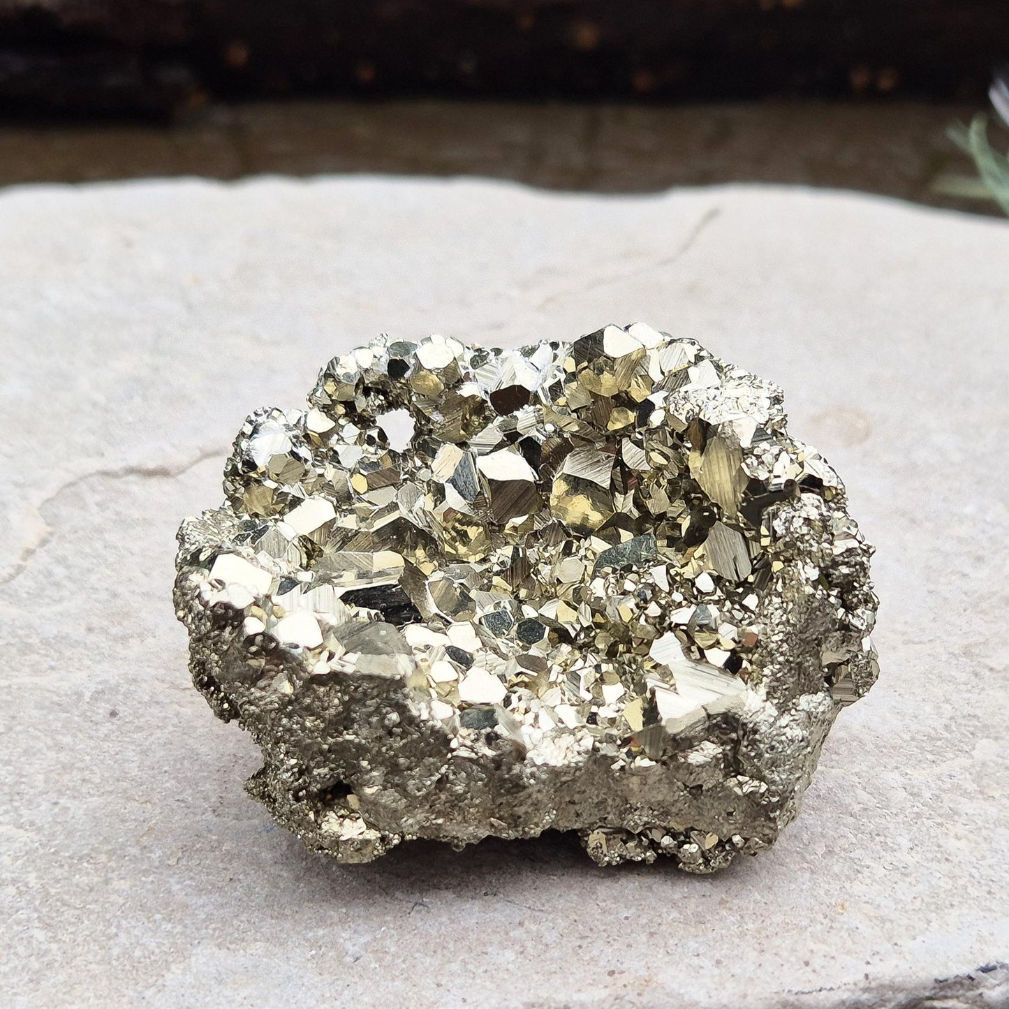 Shop our stunning cubic Pyrite cluster, known for its grounding energy and creative inspiration. Perfect for collectors and crystal enthusiasts.