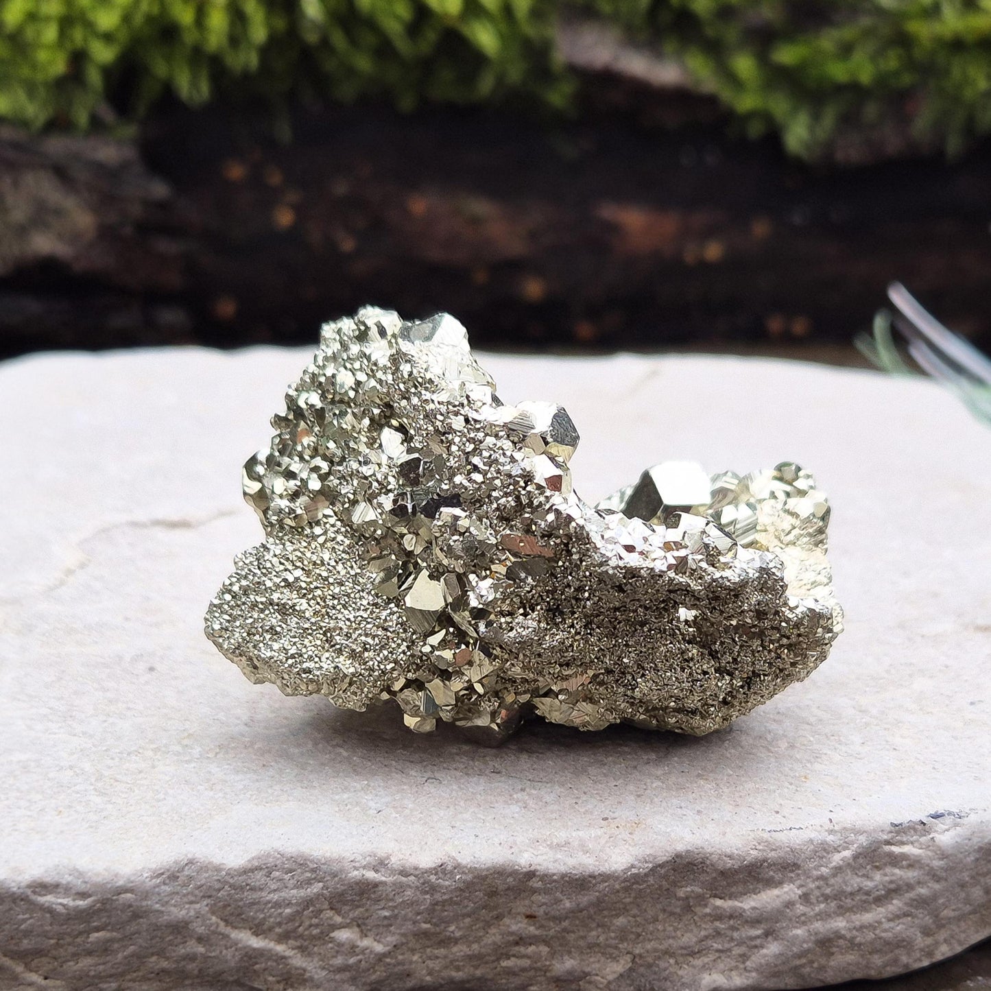Shop our stunning cubic Pyrite cluster, known for its grounding energy and creative inspiration. Perfect for collectors and crystal enthusiasts.