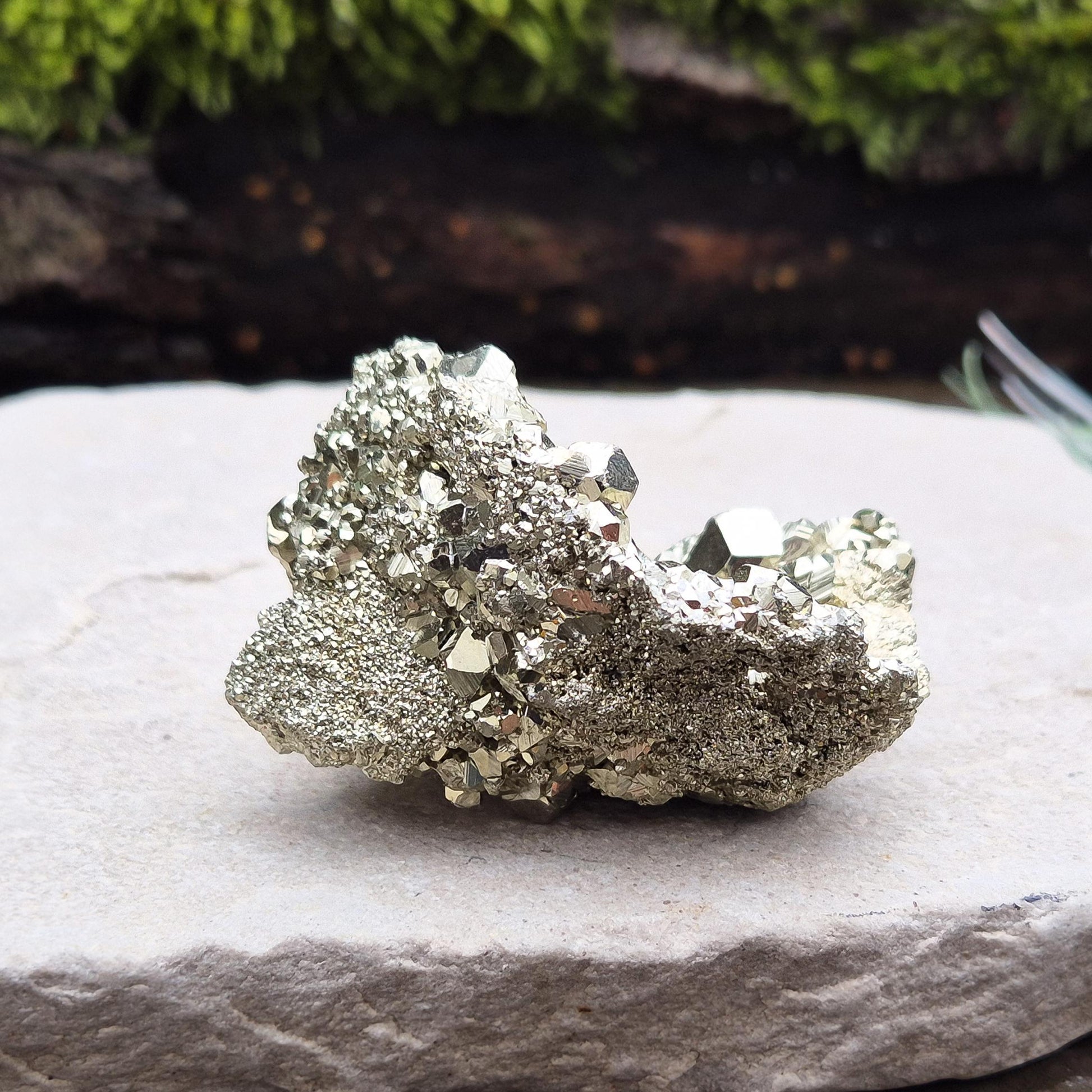 Shop our stunning cubic Pyrite cluster, known for its grounding energy and creative inspiration. Perfect for collectors and crystal enthusiasts.