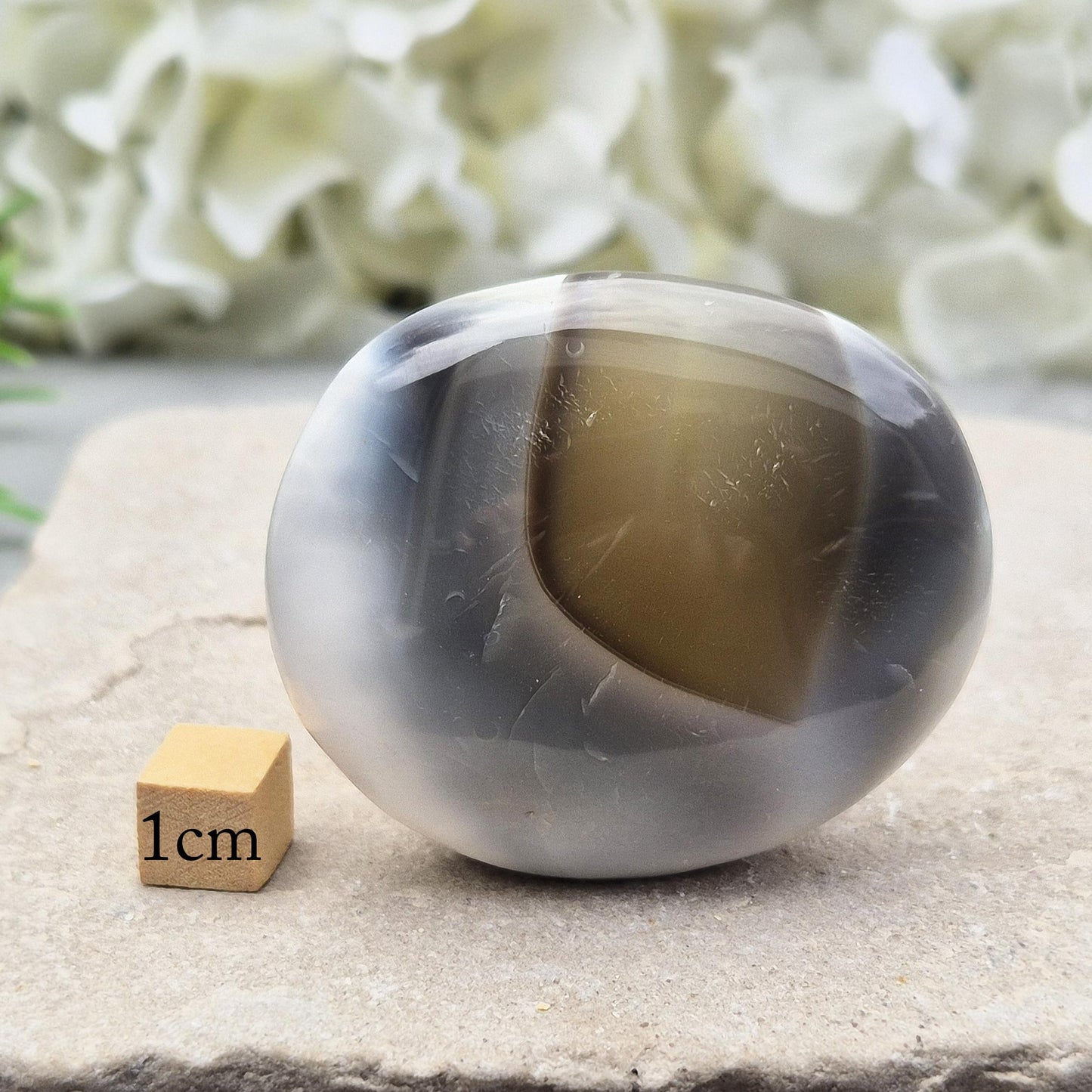 Orca Agate pebble from Madagascar. A rare crystal for emotional healing, forgiveness, inner strength, and support through life’s challenges.