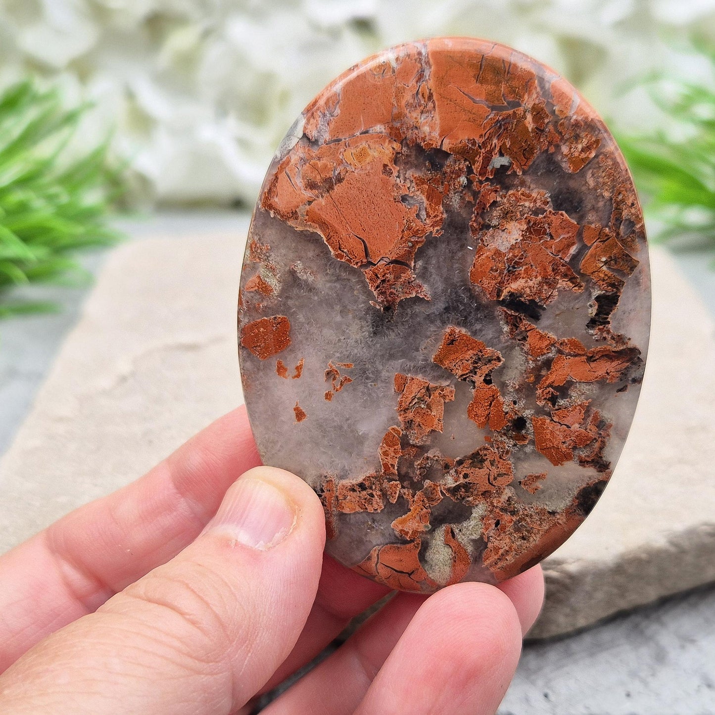 Poppy Jasper Palm Stone, Polished Flat Stone | Supports Getting Things Done | Spiritual Gemstone