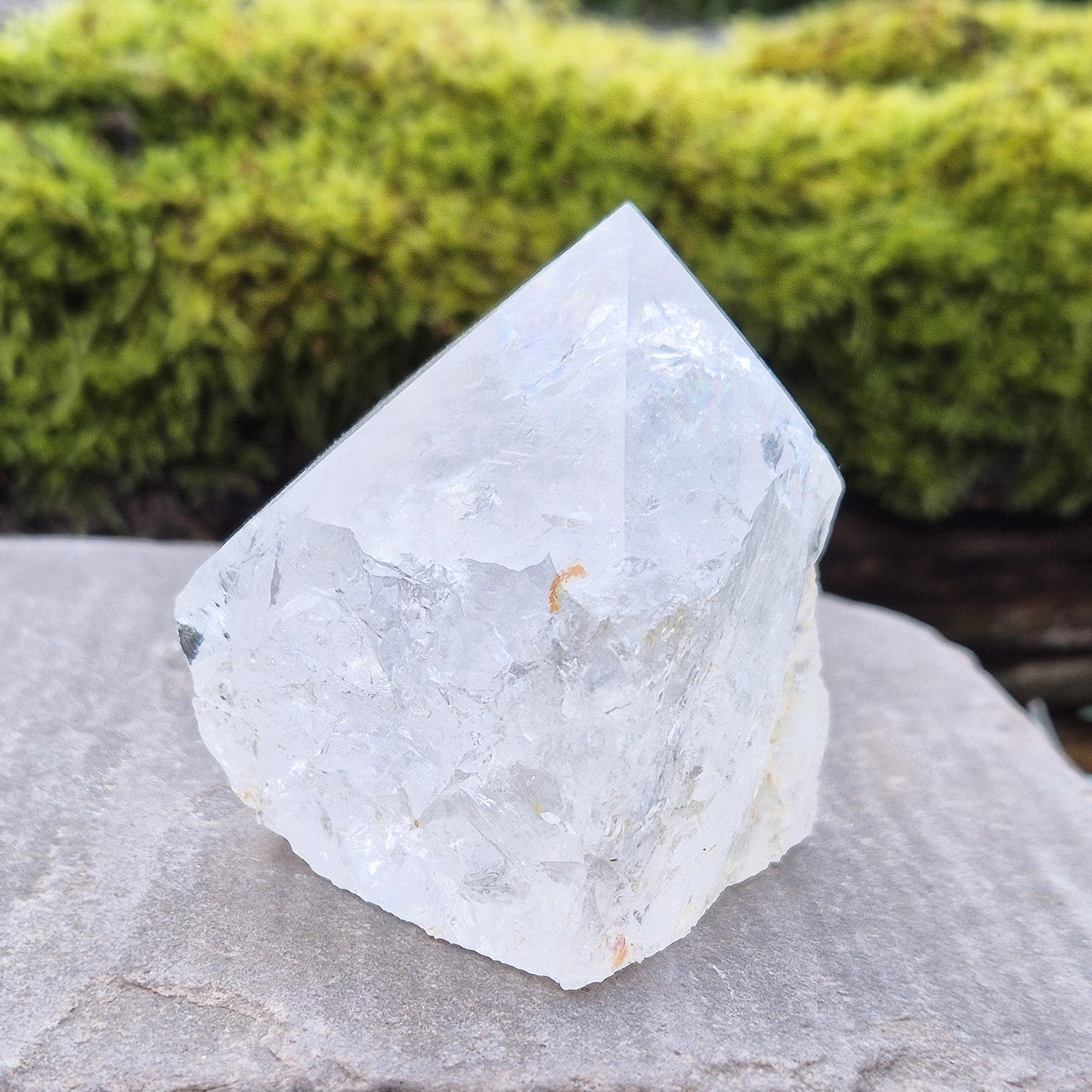 Quartz Crystal Point, Polished Tip, Natural Sides, Rainbow Inclusion