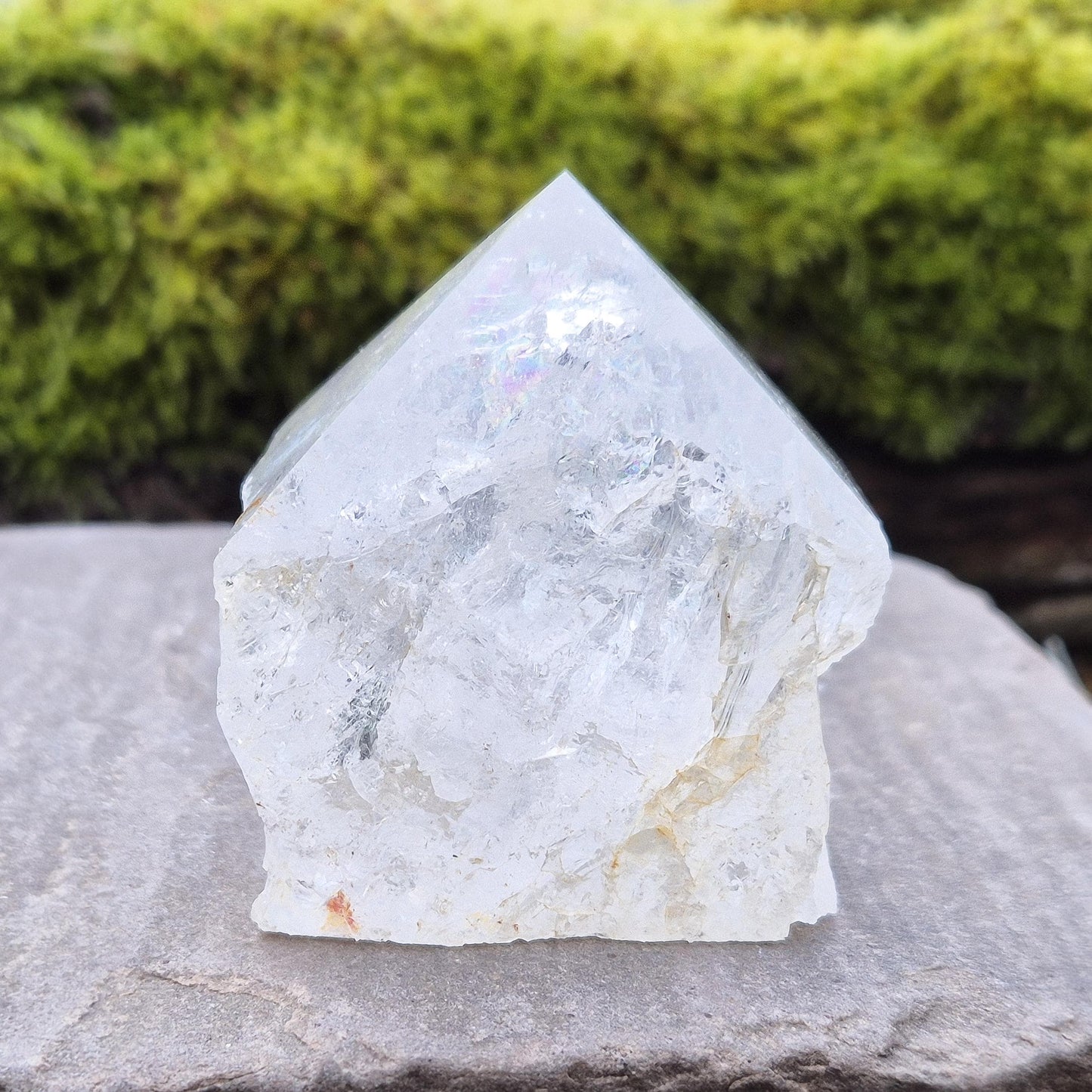 Quartz Crystal Point, Polished Tip, Natural Sides, Rainbow Inclusion