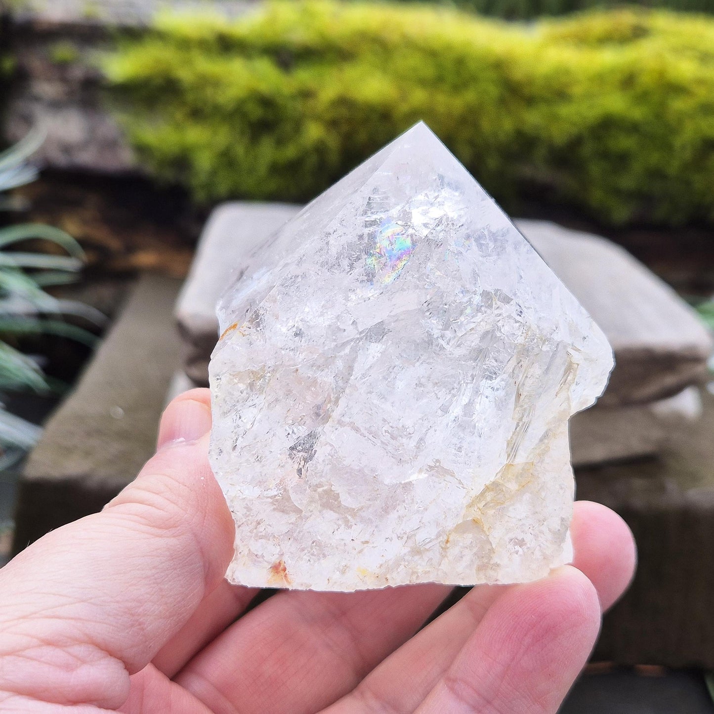 Quartz Crystal Point, Polished Tip, Natural Sides, Rainbow Inclusion