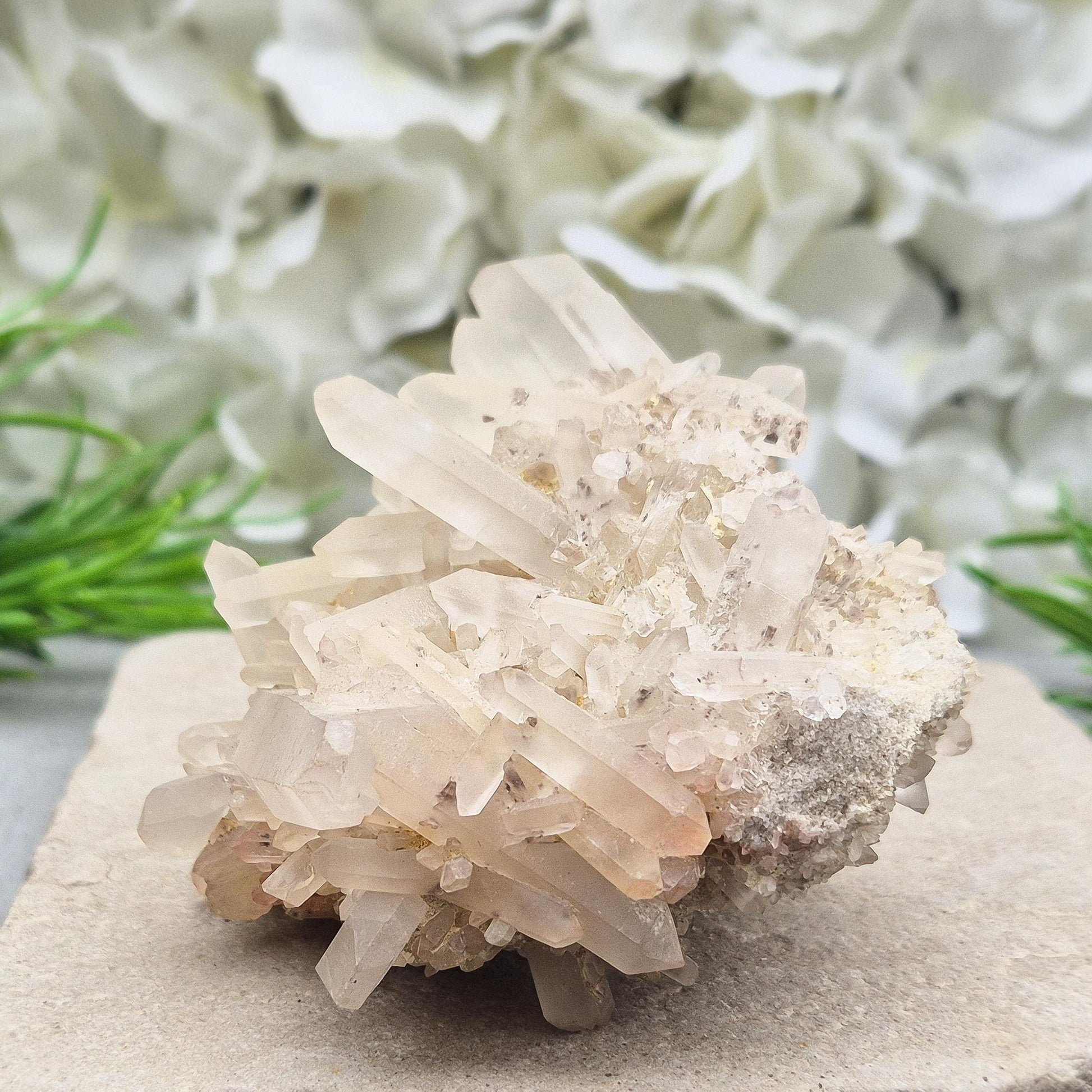 Frosted Quartz cluster from Madagascar with soft, milky points. Brings clarity, calm, and balance—perfect for energy work, meditation, or your sacred space.