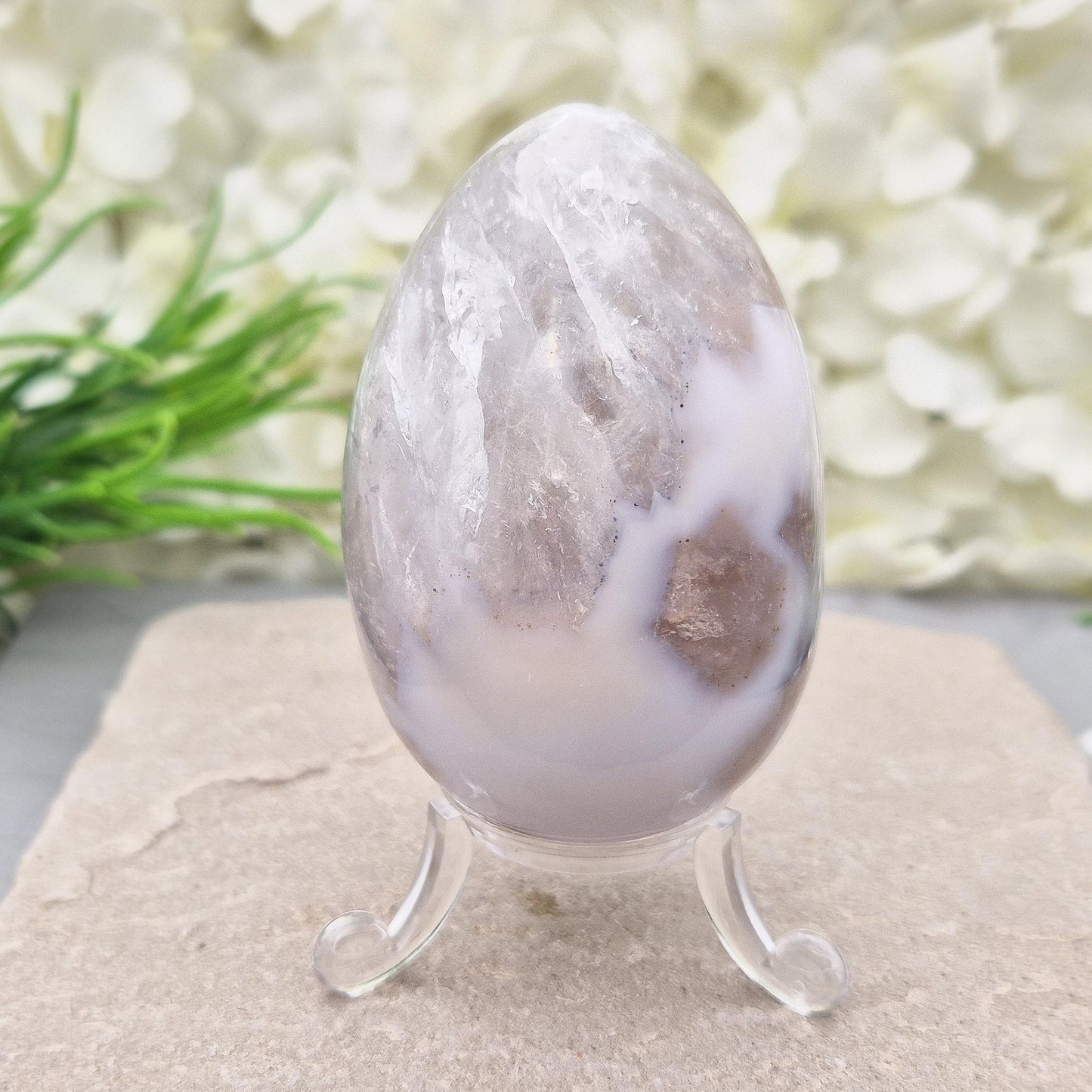 Polished Druzy Agate Egg, Calming Crystal, Display Piece with Stand