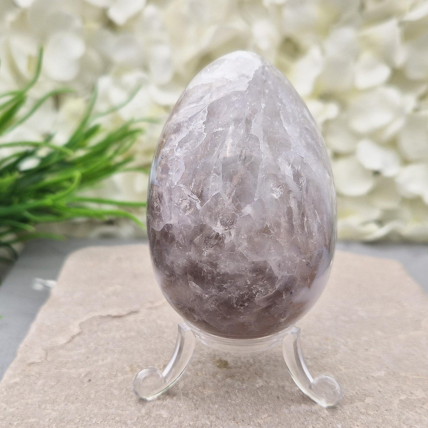 Polished Druzy Agate Egg, Calming Crystal, Display Piece with Stand