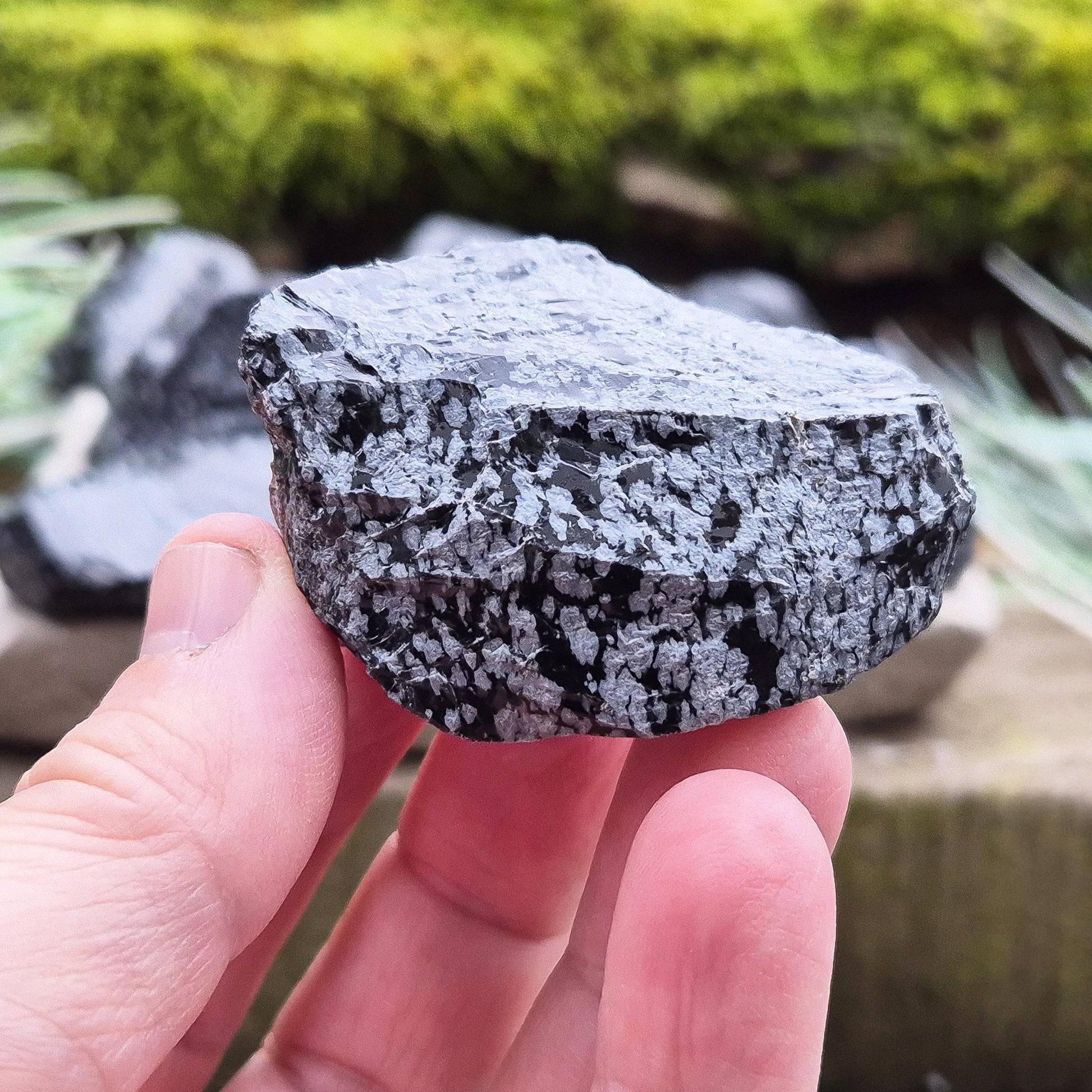 Raw Snowflake Obsidian stone, ideal for clearing mental clutter. A must-have for crystal lovers, healers and collectors.