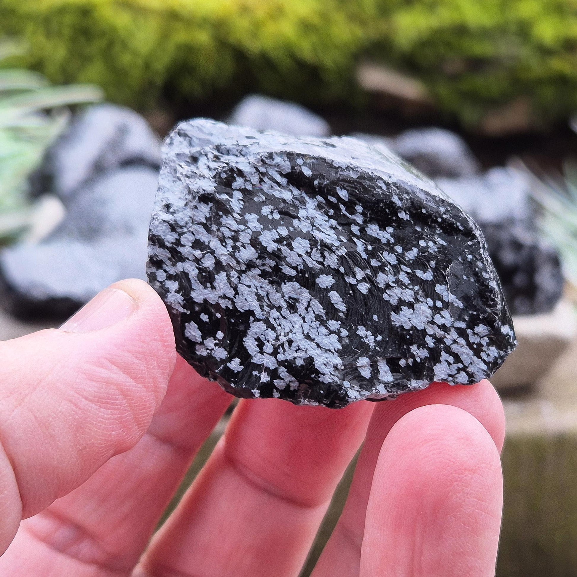 Raw Snowflake Obsidian stone, ideal for clearing mental clutter. A must-have for crystal lovers, healers and collectors.