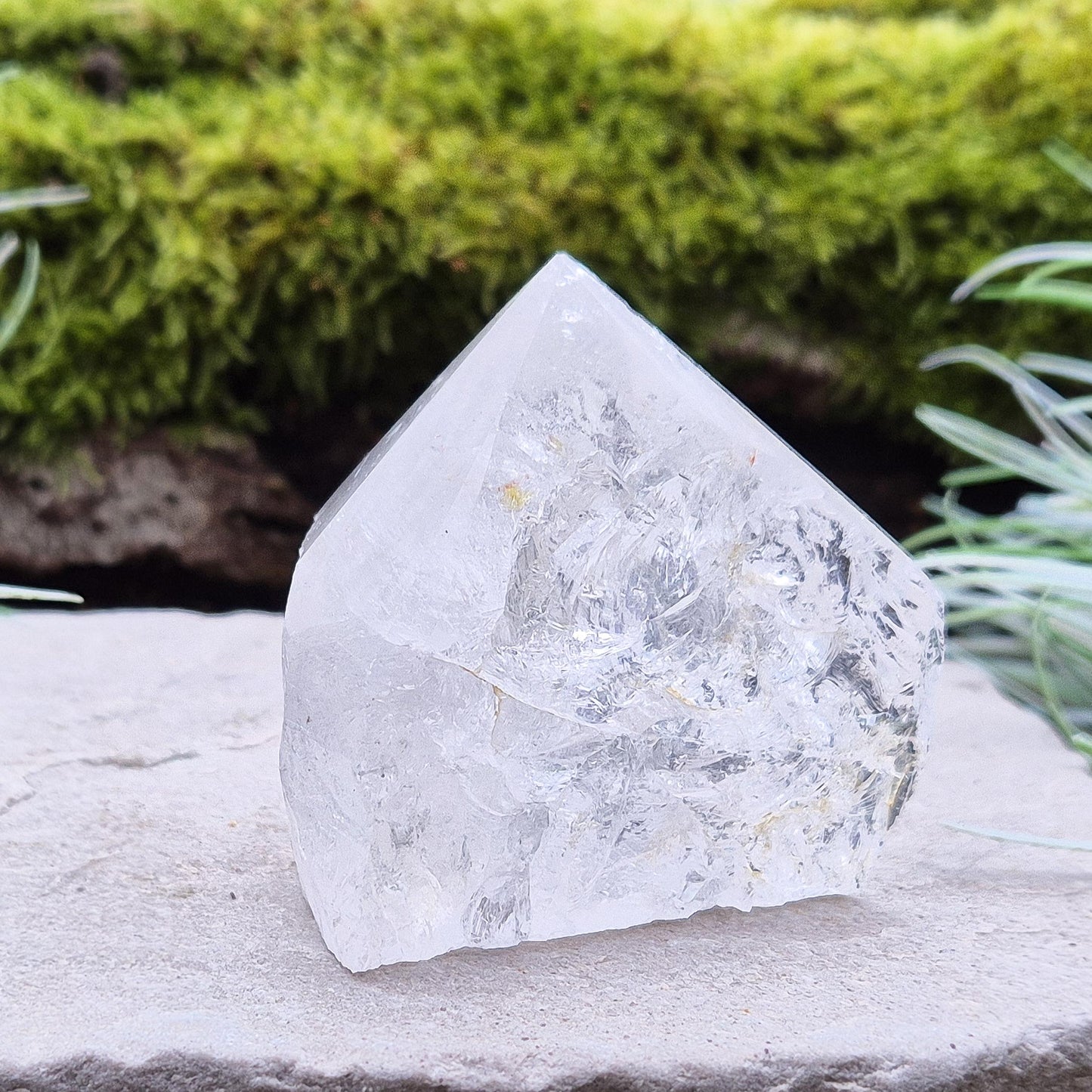 Quartz Crystal Point, Polished Tip, Natural Sides, Rainbow Inclusion