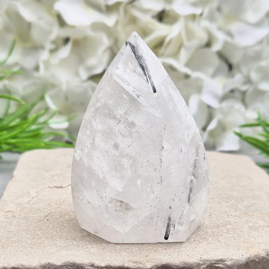 Tourmalinated Quartz Crystal Flame ideal for anchoring your intentions and protecting your space while enhancing spiritual clarity. Display in your home.