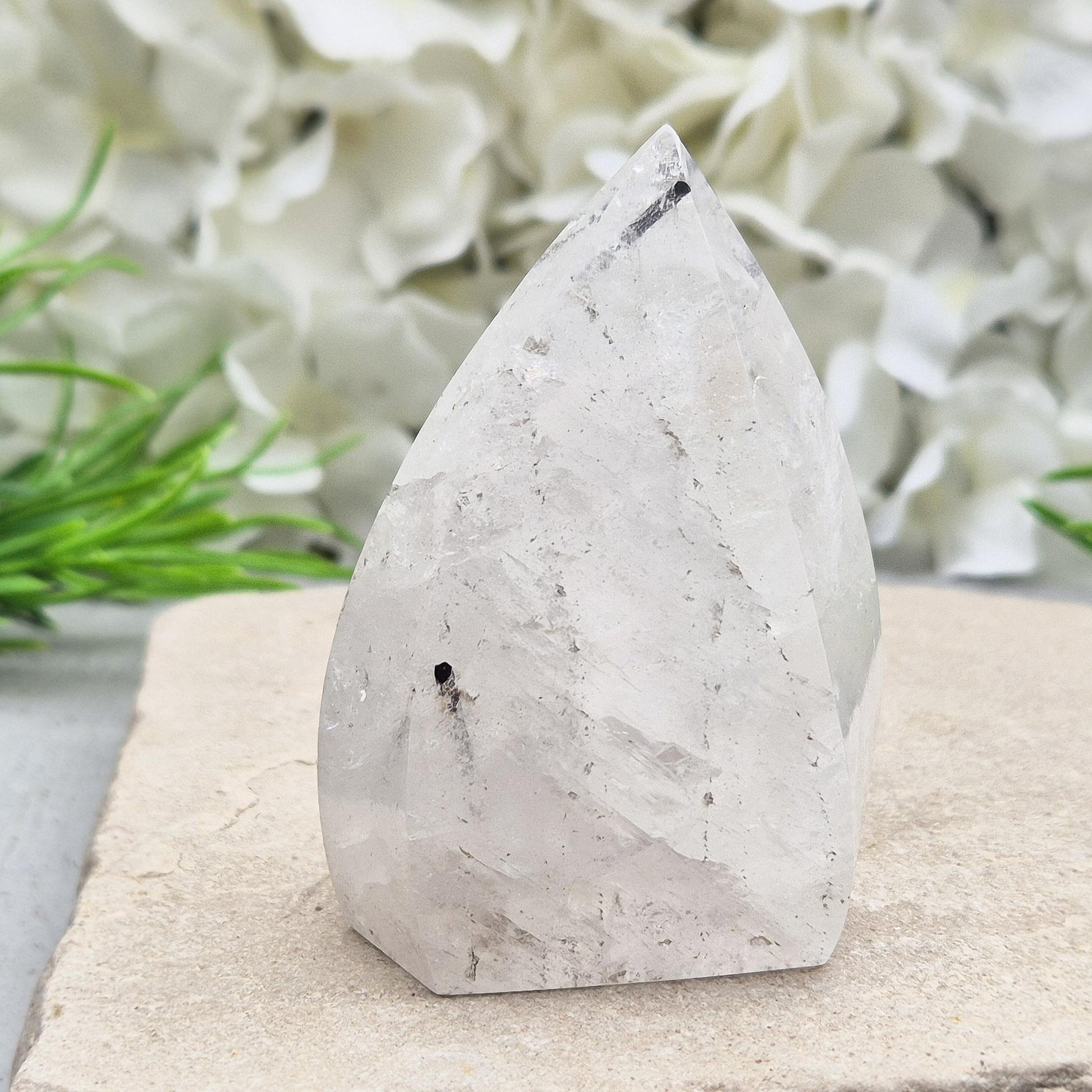 Tourmalinated Quartz Crystal Flame ideal for anchoring your intentions and protecting your space while enhancing spiritual clarity. Display in your home.