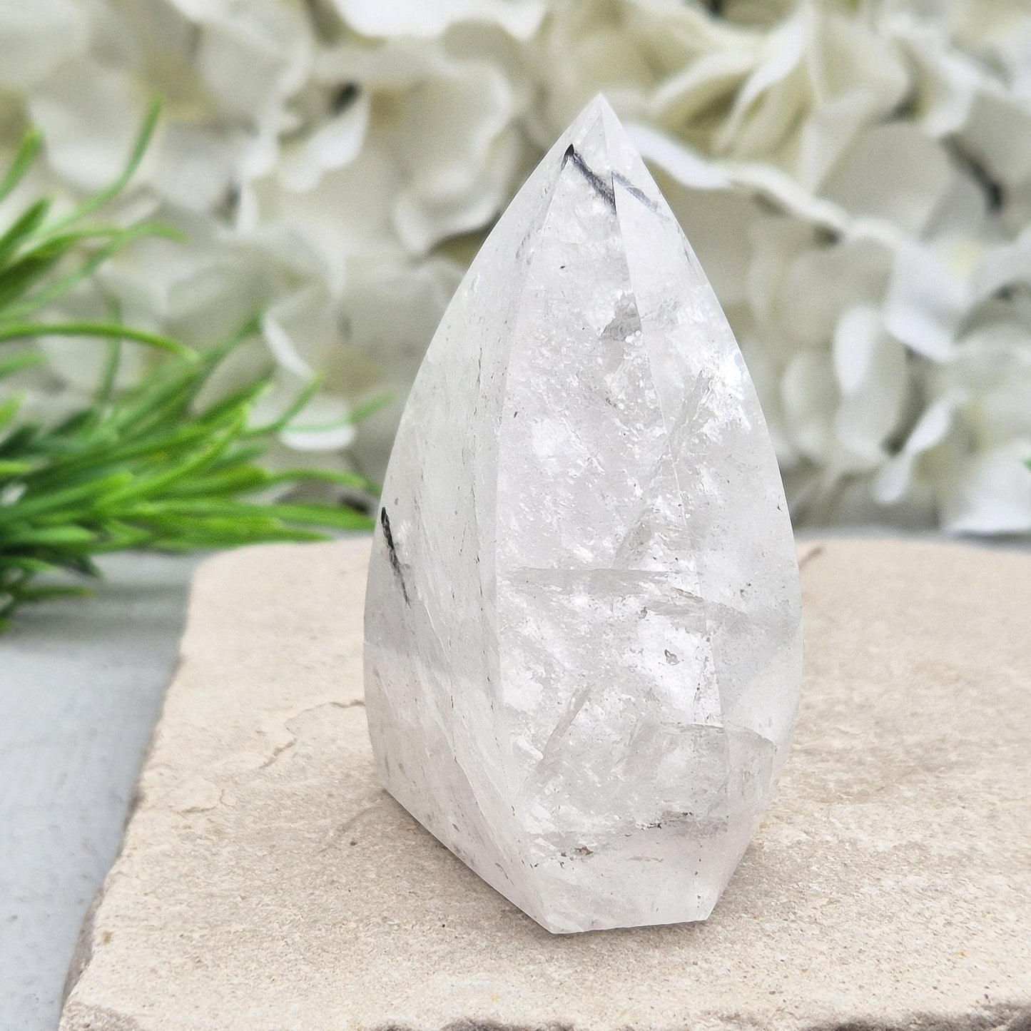 Tourmalinated Quartz Crystal Flame ideal for anchoring your intentions and protecting your space while enhancing spiritual clarity. Display in your home.
