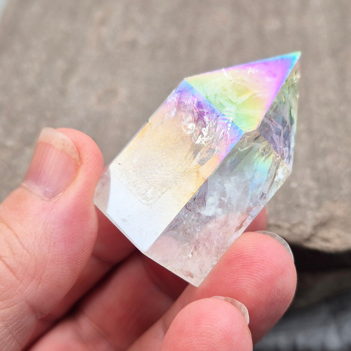 Aura Fire and Ice Quartz ‘Unicorn Horn’ Standing Point, High Vibration Angelic Energy Crystal