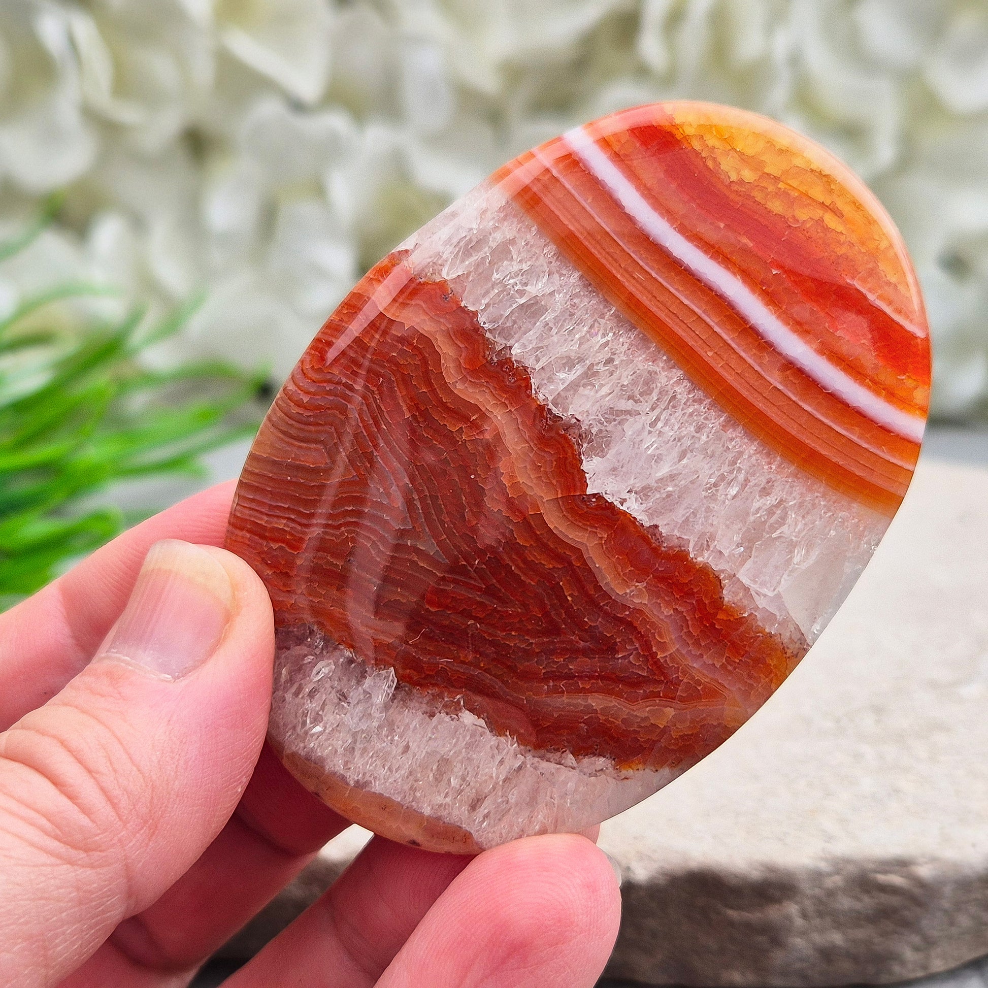 Fire Agate brings grounding, protection, and renewed vitality, helping you feel safe, balanced, and reconnected to your inner strength.