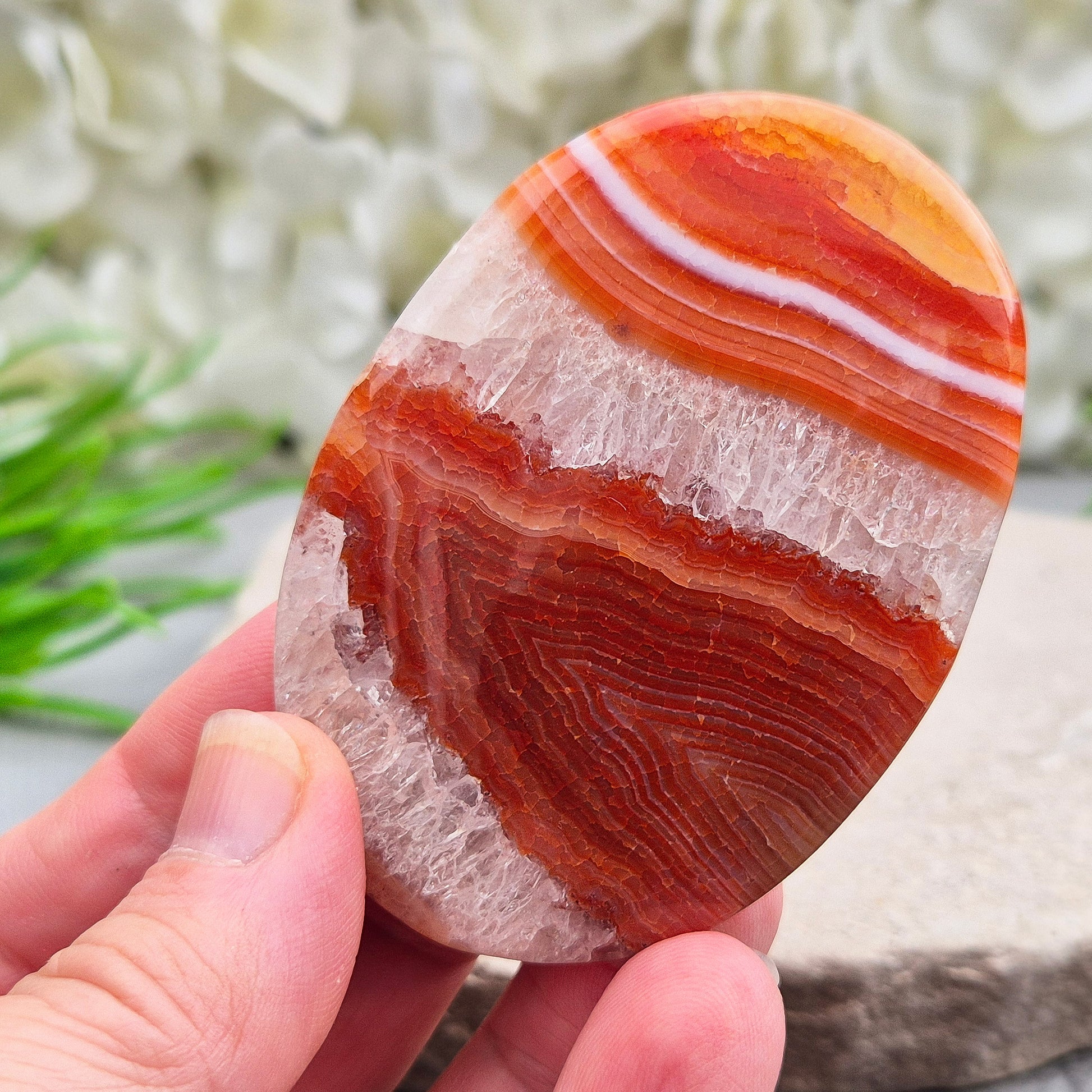 Fire Agate brings grounding, protection, and renewed vitality, helping you feel safe, balanced, and reconnected to your inner strength.