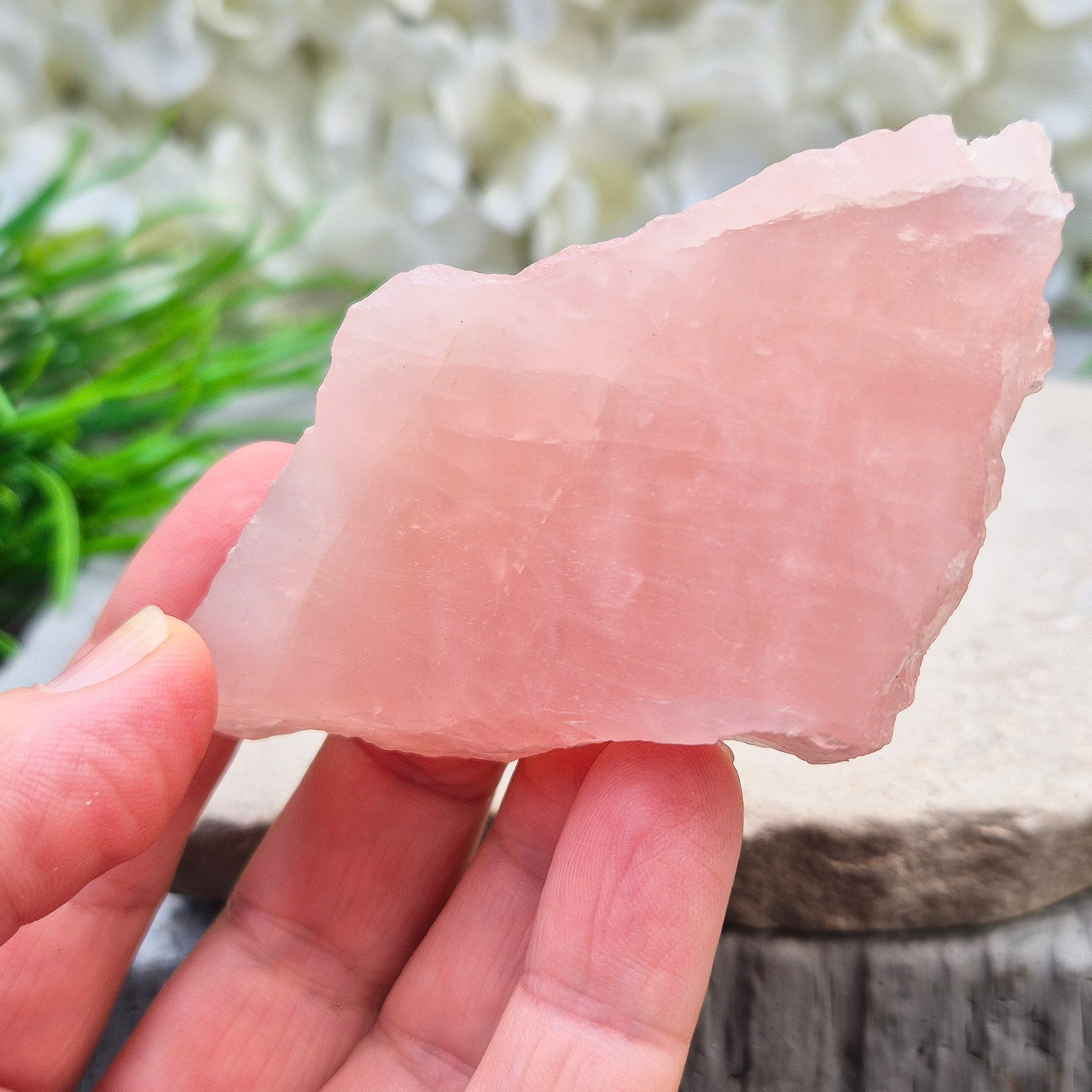 Rose Quartz display platform from South Africa. Flat cut base for crystals or jewellery, bringing gentle, loving energy to your space.