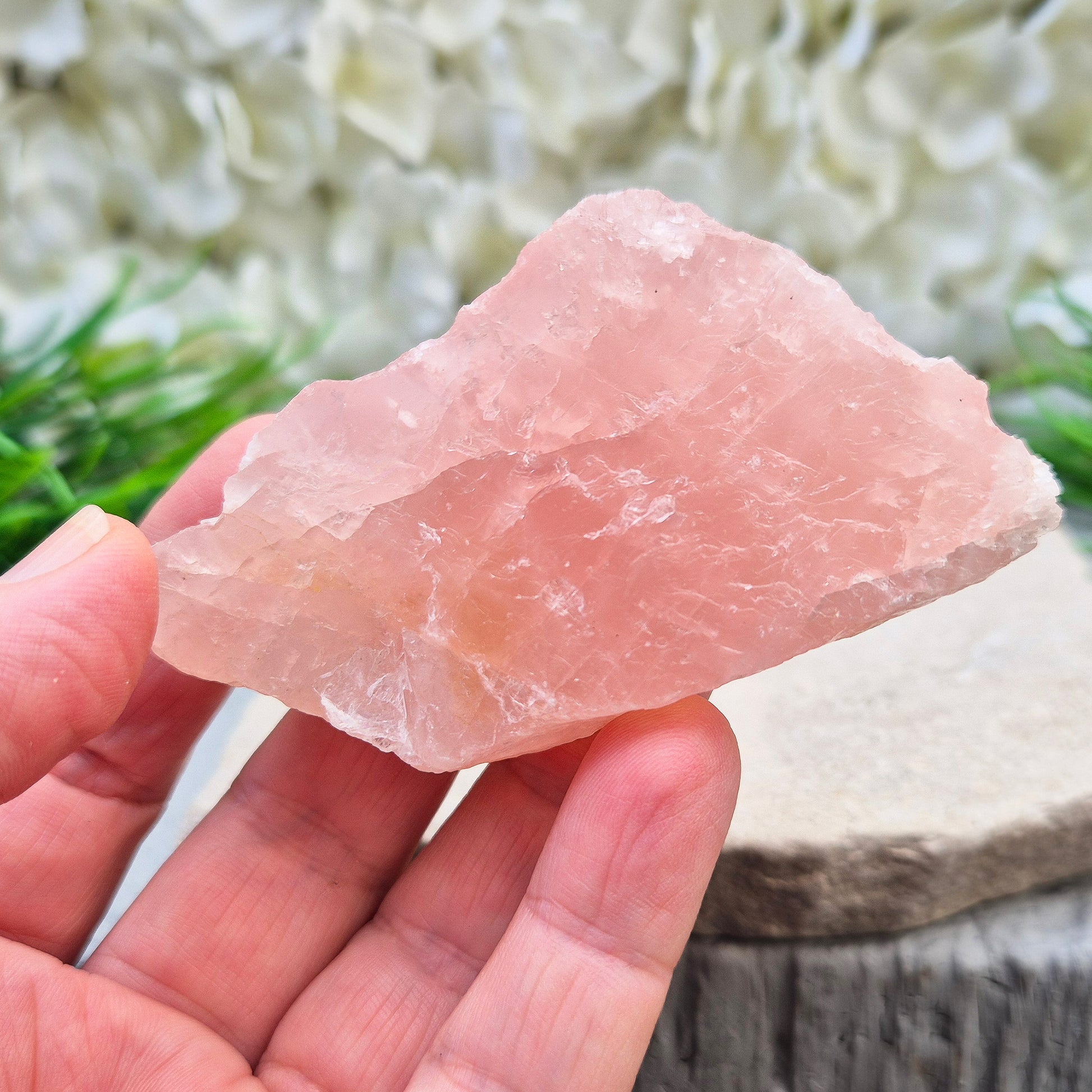 Rose Quartz display platform from South Africa. Flat cut base for crystals or jewellery, bringing gentle, loving energy to your space.