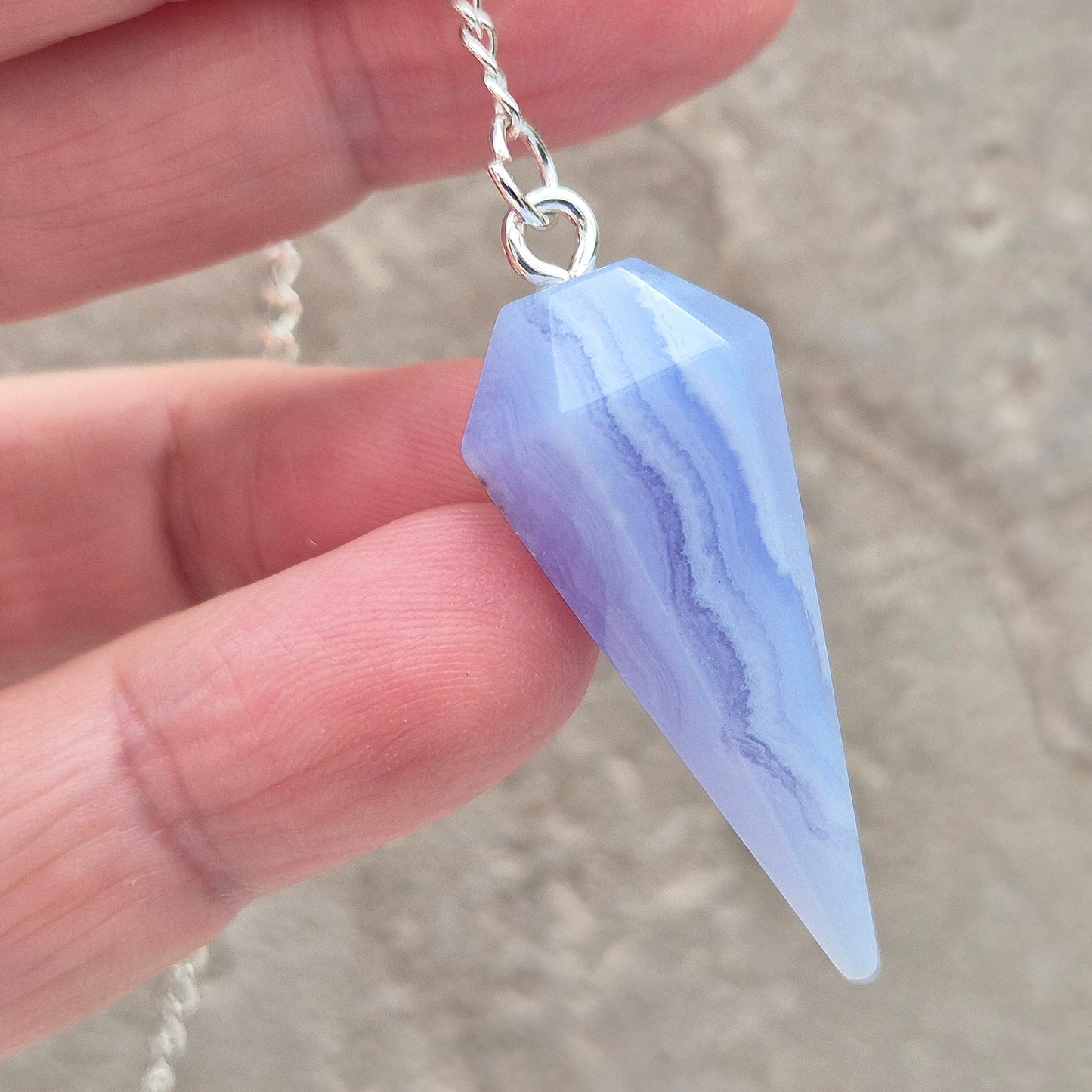 Blue Lace Agate Crystal Pendulum - Energy Work and Dowsing Tool
