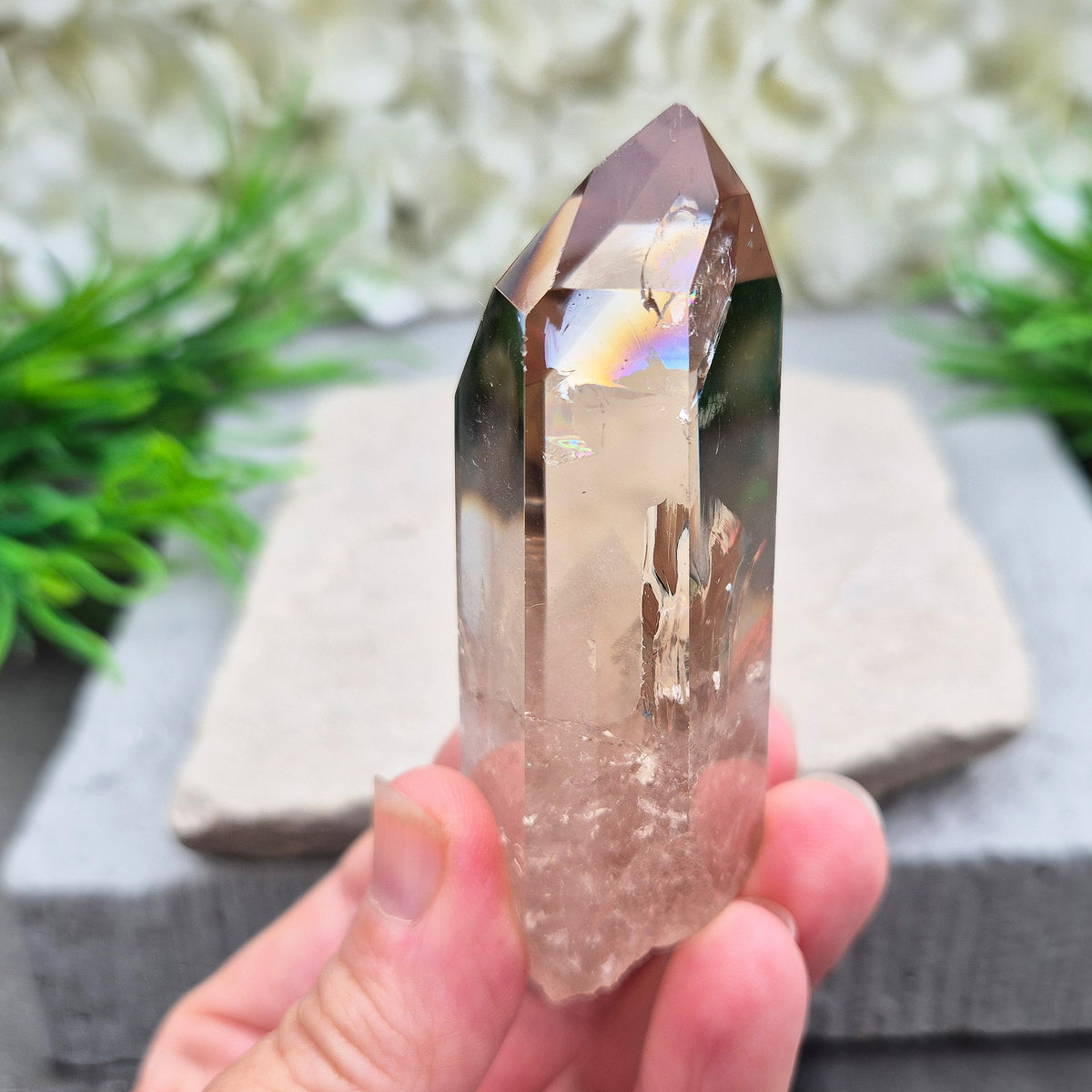 Smoky Quartz point for grounding, protection, and calm strength. Helps release stress and stabilise your energy throughout the day.