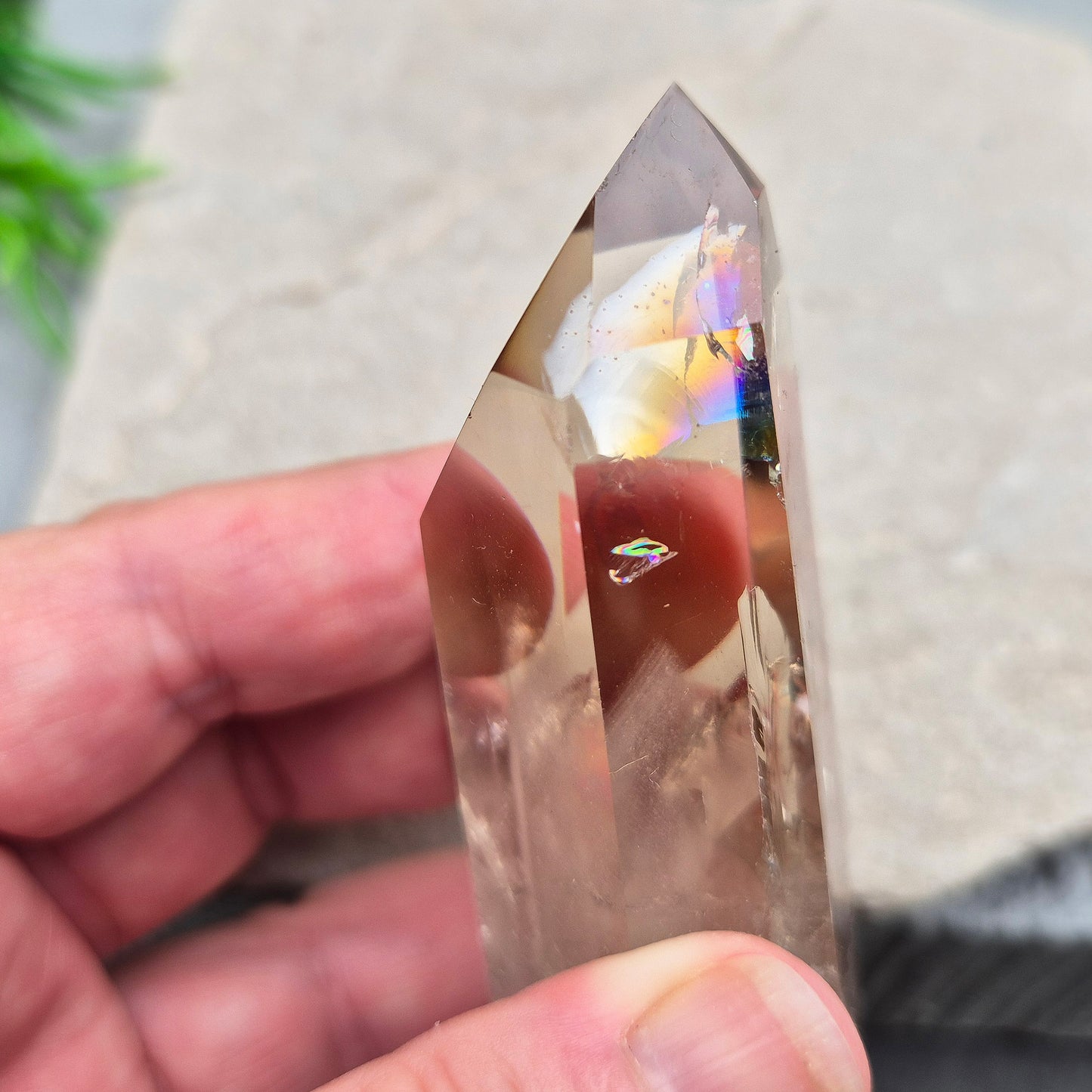 Smoky Quartz Crystal Point with Rainbow and Phantom Inclusions, High Grade