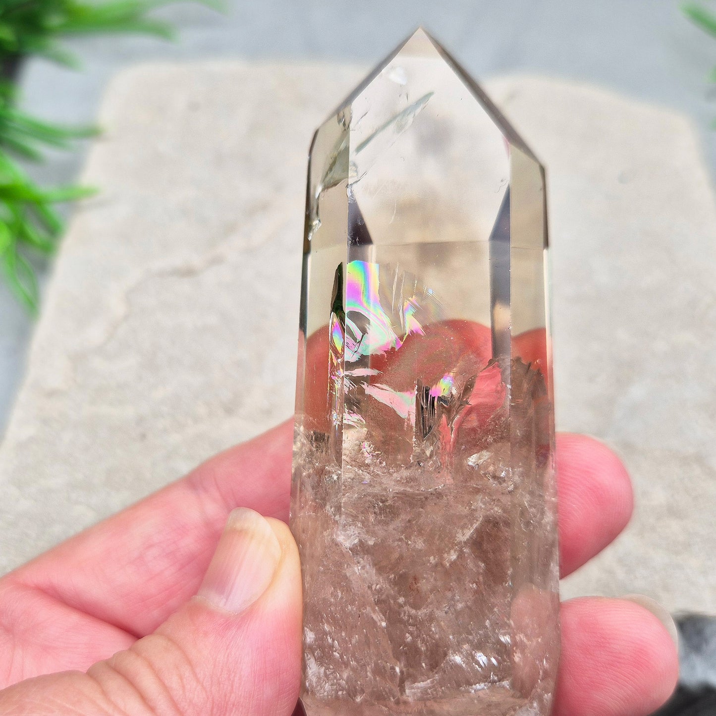 Smoky Quartz Crystal Point with Rainbow and Phantom Inclusions, High Grade